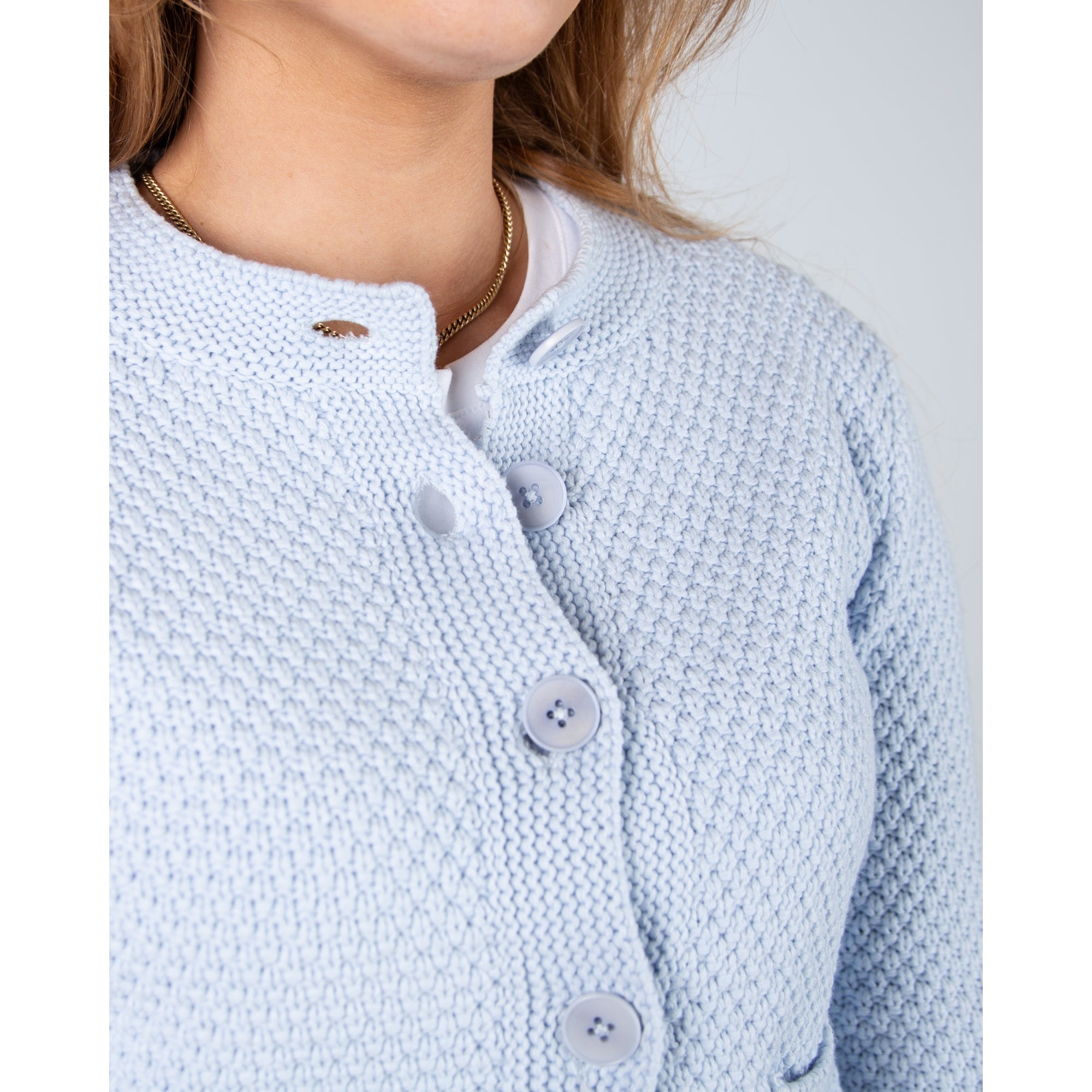 Part Two Elmie Waffle Knit Patch Pocket Cardigan Baby Blue