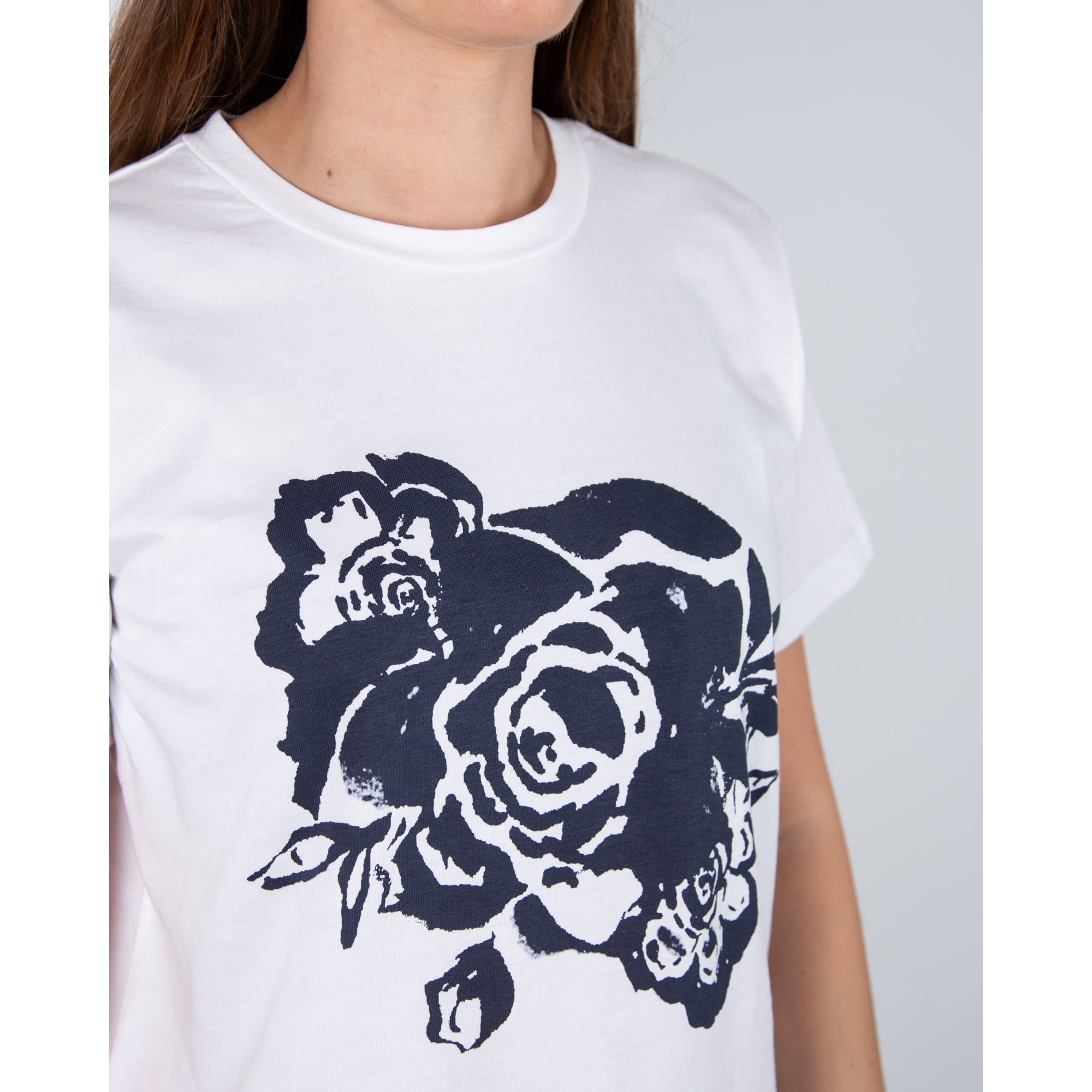 Part Two Nahid Round Neck Rose Print T-shirt White/navy