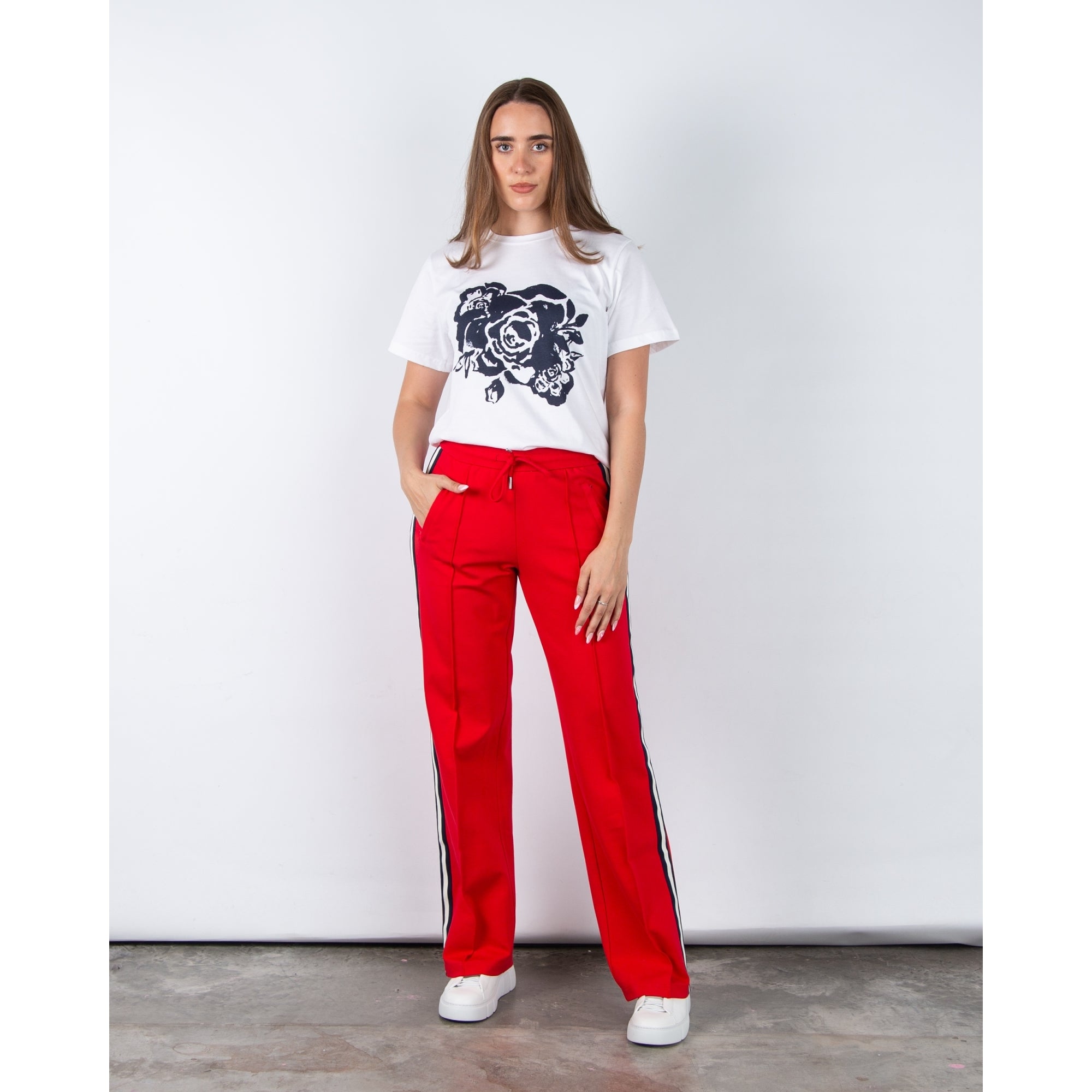 Part Two Nahid Round Neck Rose Print T-shirt White/navy