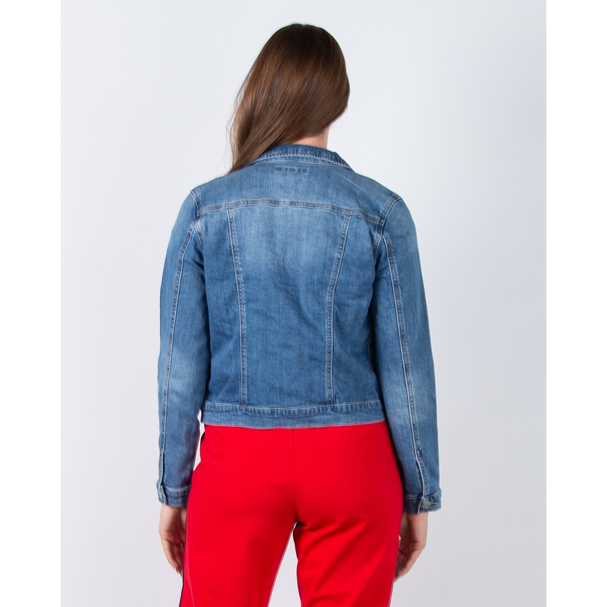 Red Button Jackie Patch Pocket Denim Jacket Mid Denim