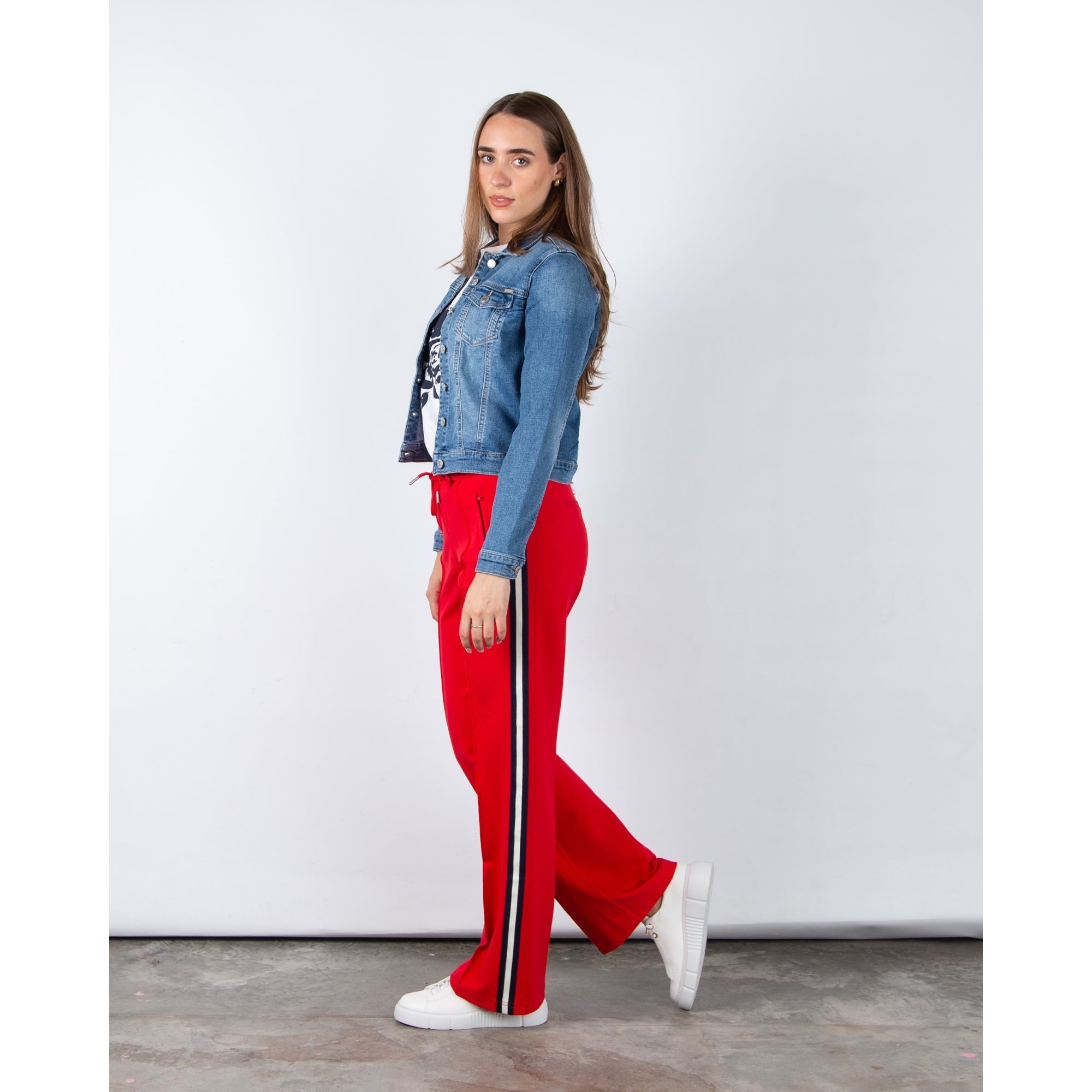 Red Button Colette Wide Leg Pull On Trouser With Side Stripe Red (Longer)