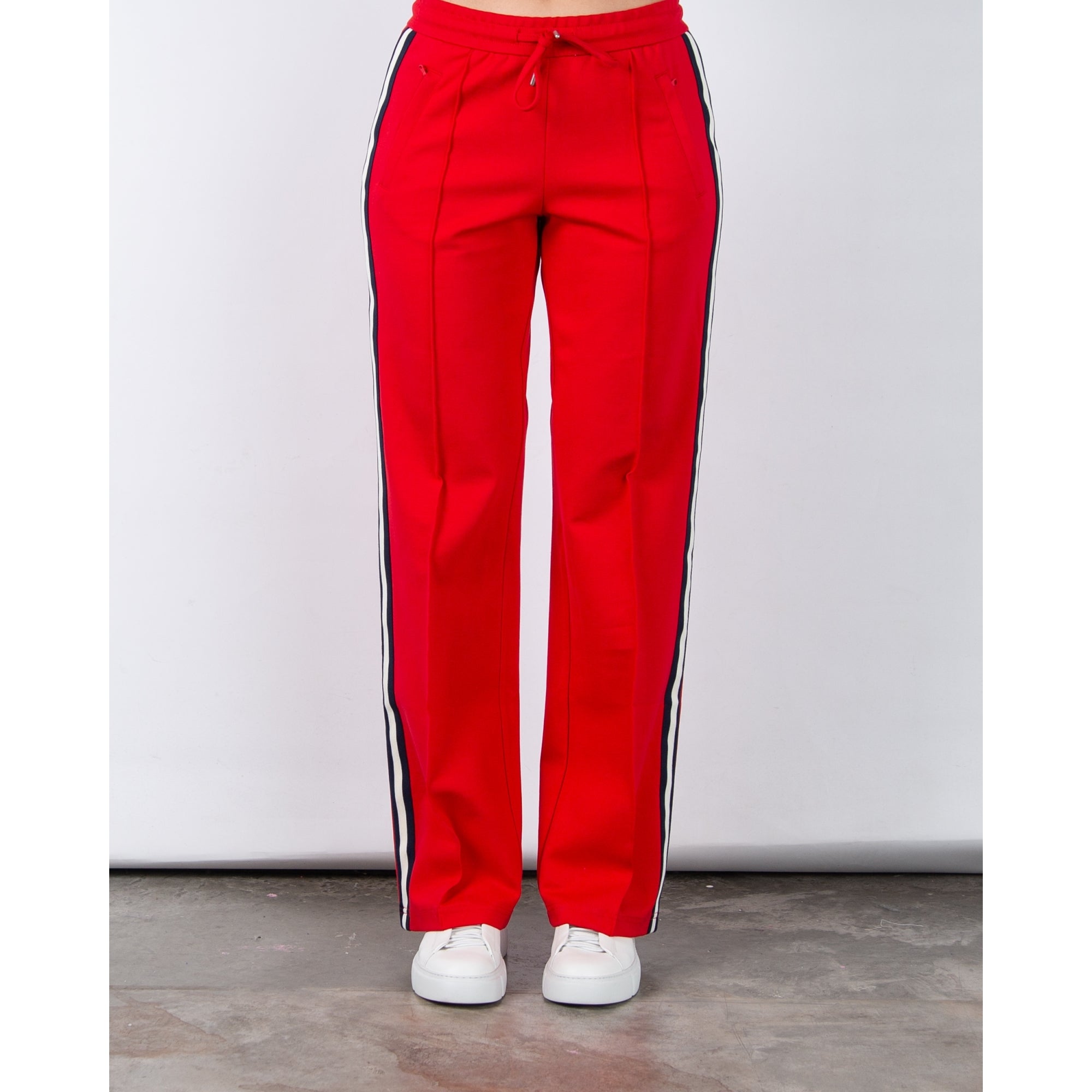 Red Button Colette Wide Leg Pull On Trouser With Side Stripe Red (Longer)