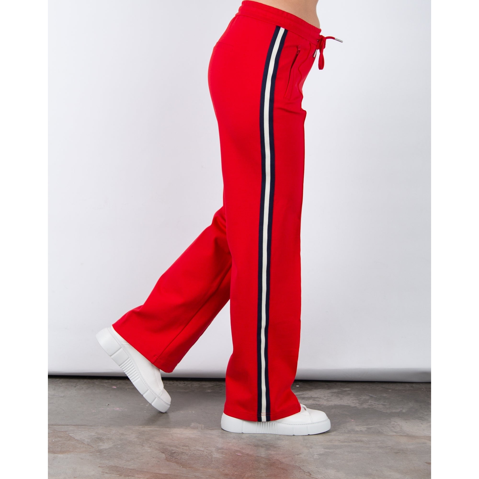 Red Button Colette Wide Leg Pull On Trouser With Side Stripe Red (Longer)