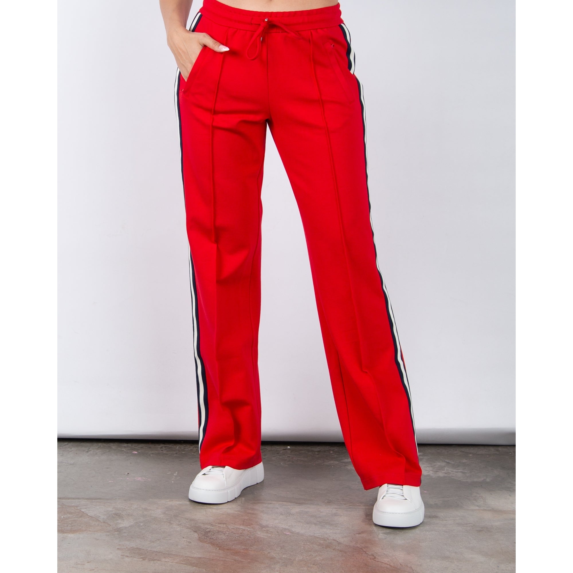 Red Button Colette Wide Leg Pull On Trouser With Side Stripe Red (Longer)