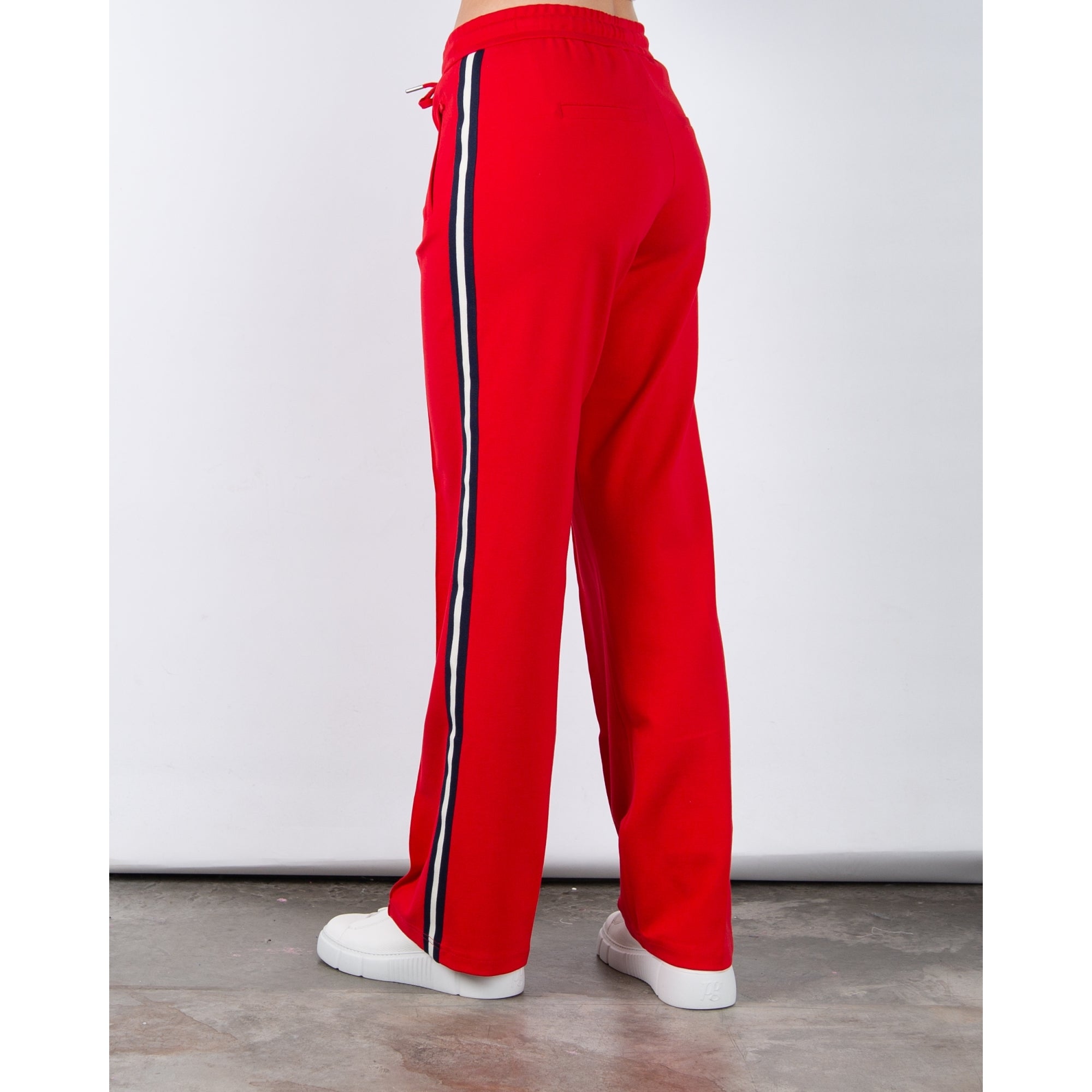 Red Button Colette Wide Leg Pull On Trouser With Side Stripe Red (Longer)