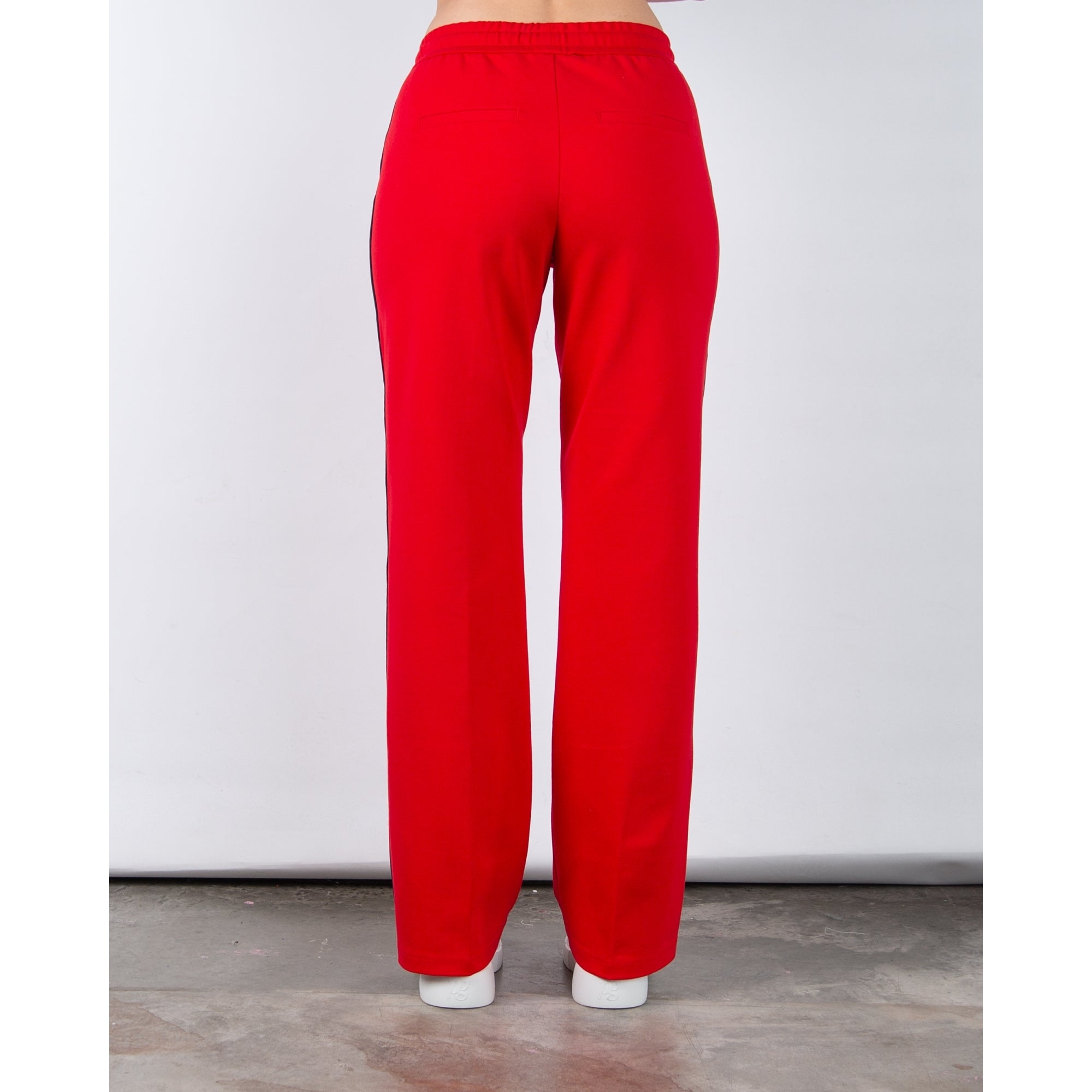 Red Button Colette Wide Leg Pull On Trouser With Side Stripe Red (Longer)