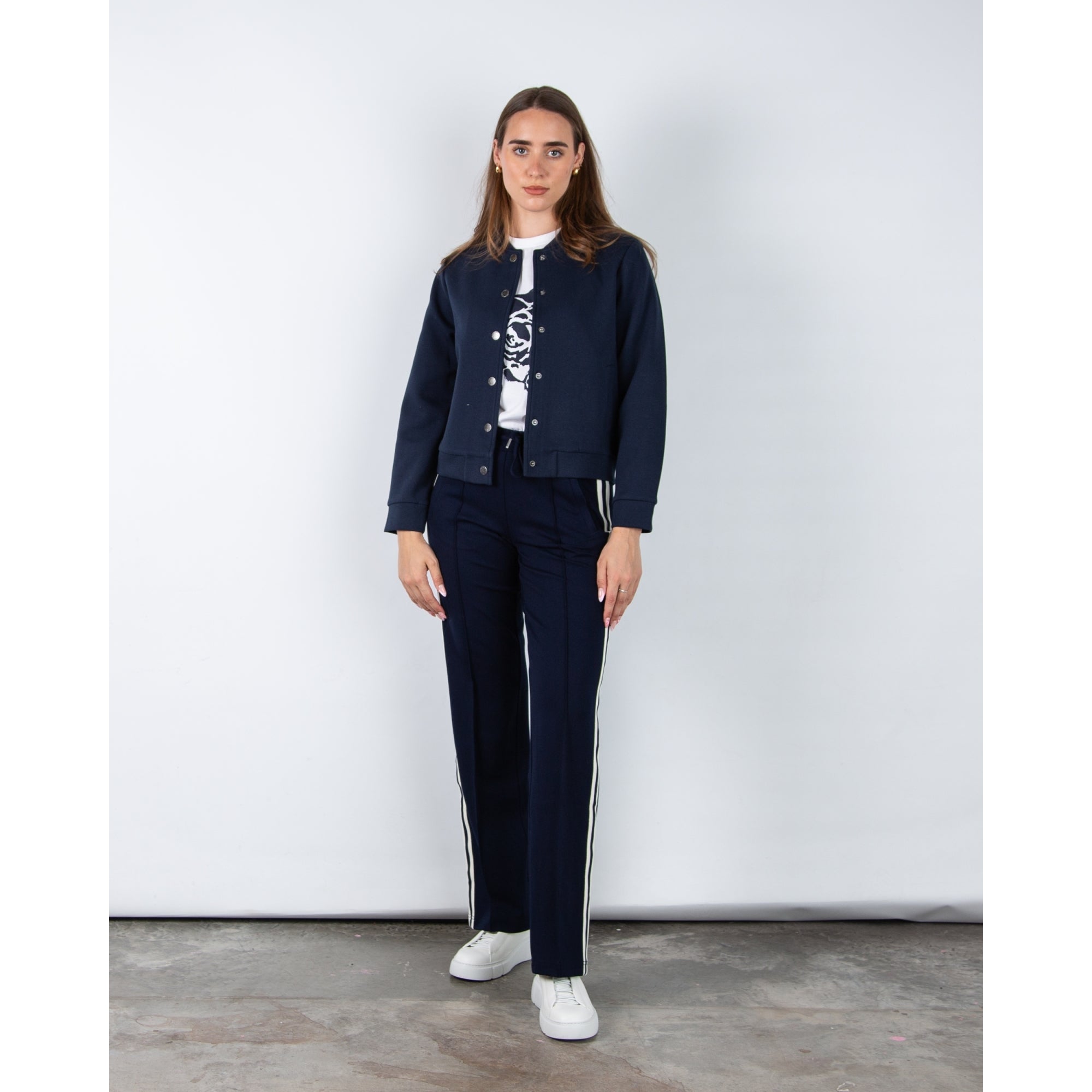 Red Button Scuba Button Down Bomber Jacket Navy