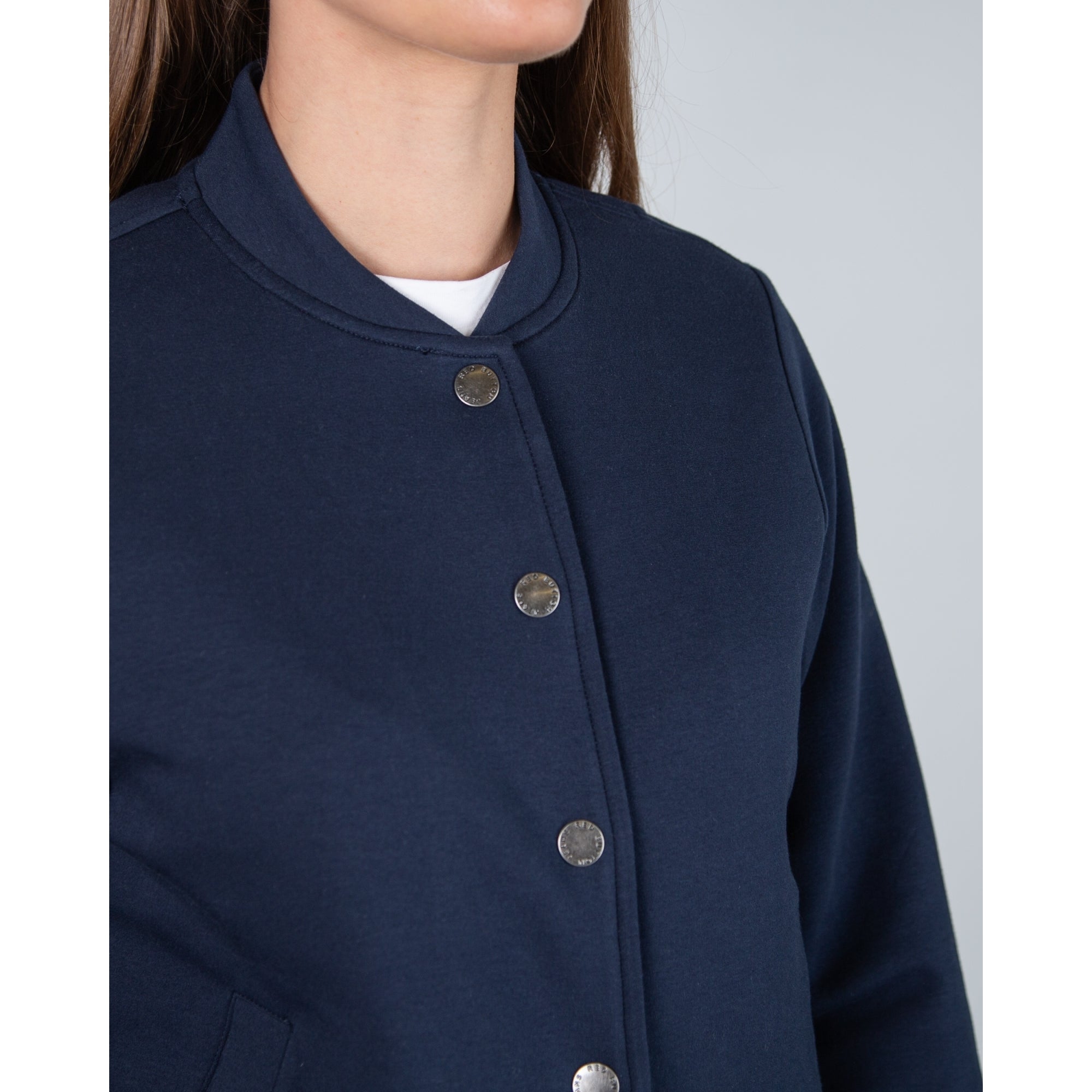 Red Button Scuba Button Down Bomber Jacket Navy