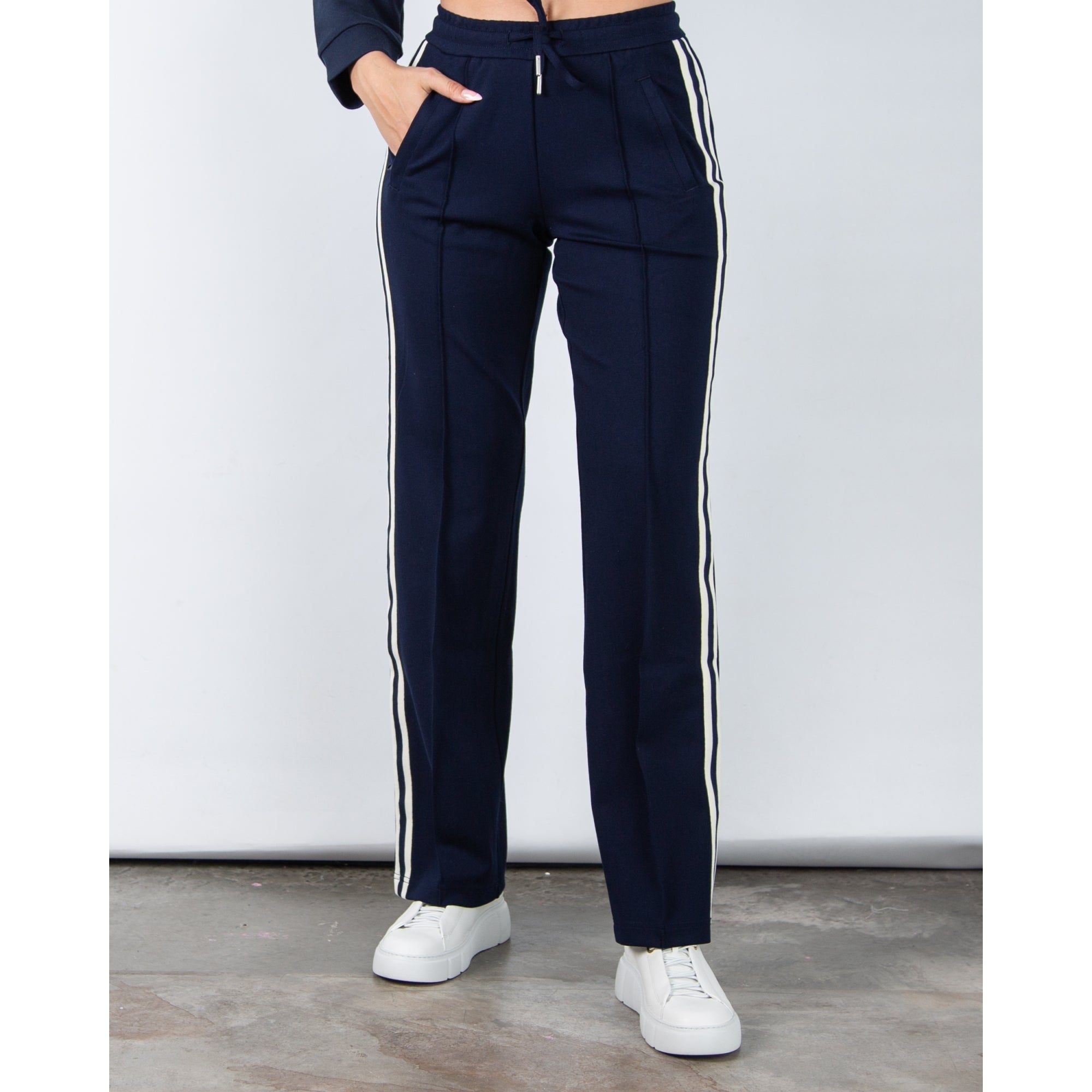 Red Button Colette Wide Leg Pull On Trouser With Side Stripe (Shorter) Navy