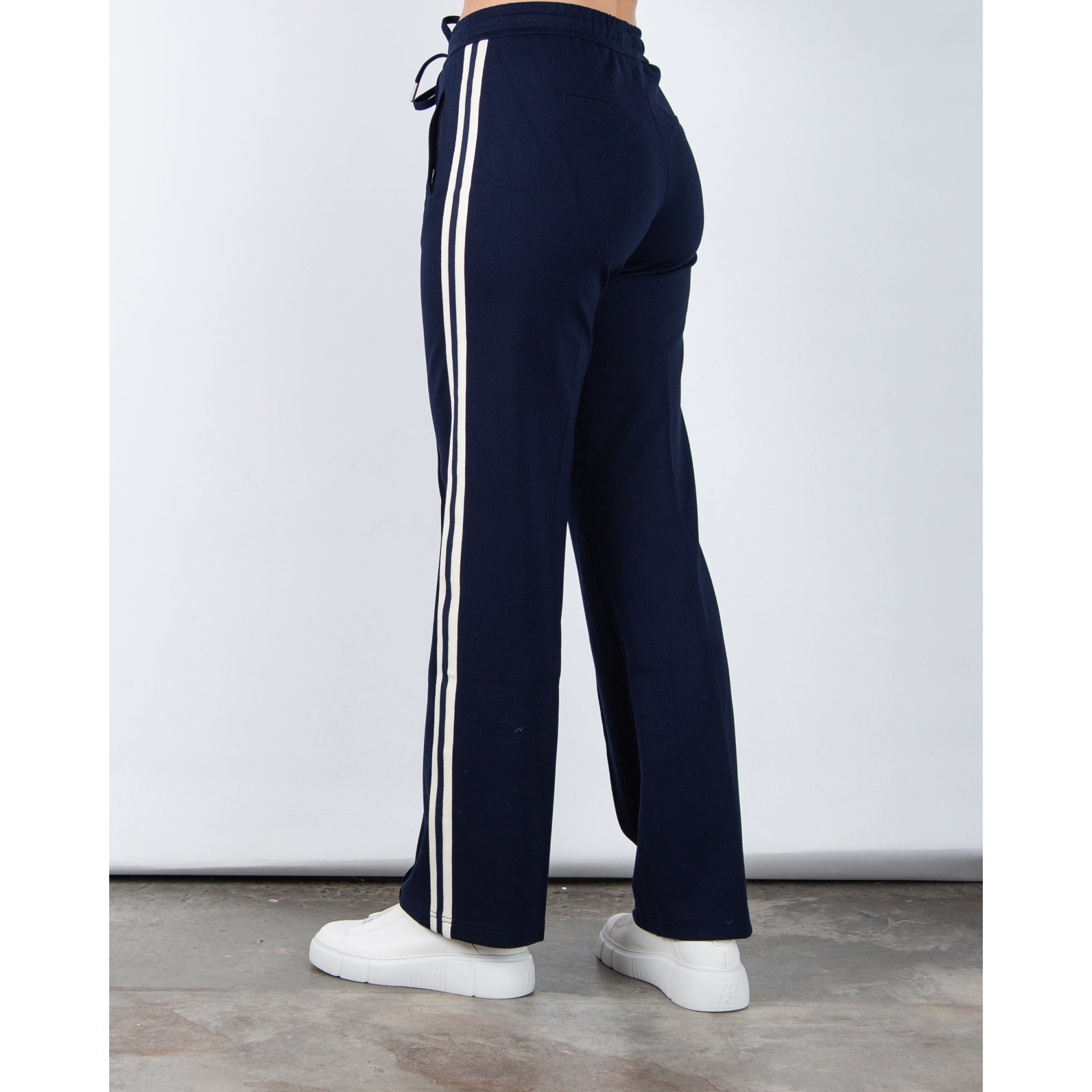 Red Button Colette Wide Leg Pull On Trouser With Side Stripe (Shorter) Navy