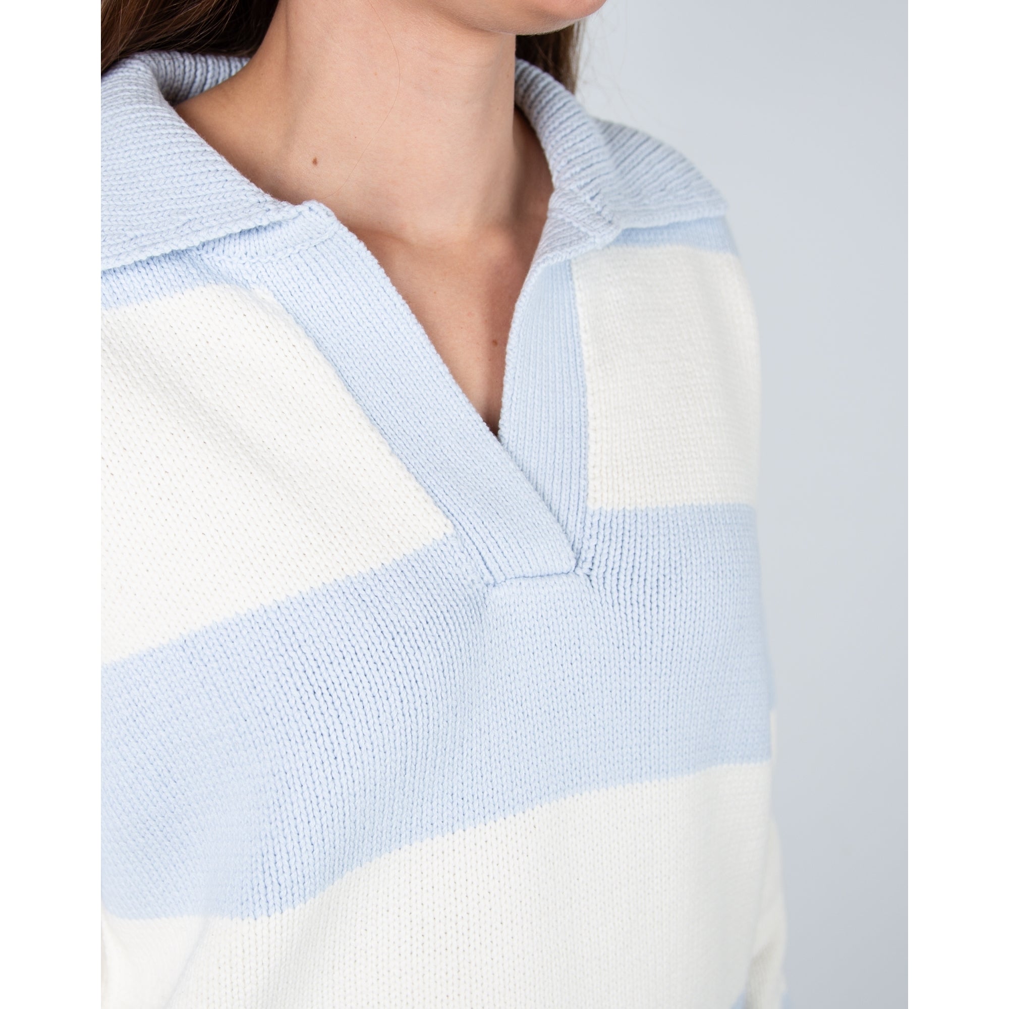 Part Two Elinda Wide Stripe Knit Jumper With Collar Baby Blue/cream