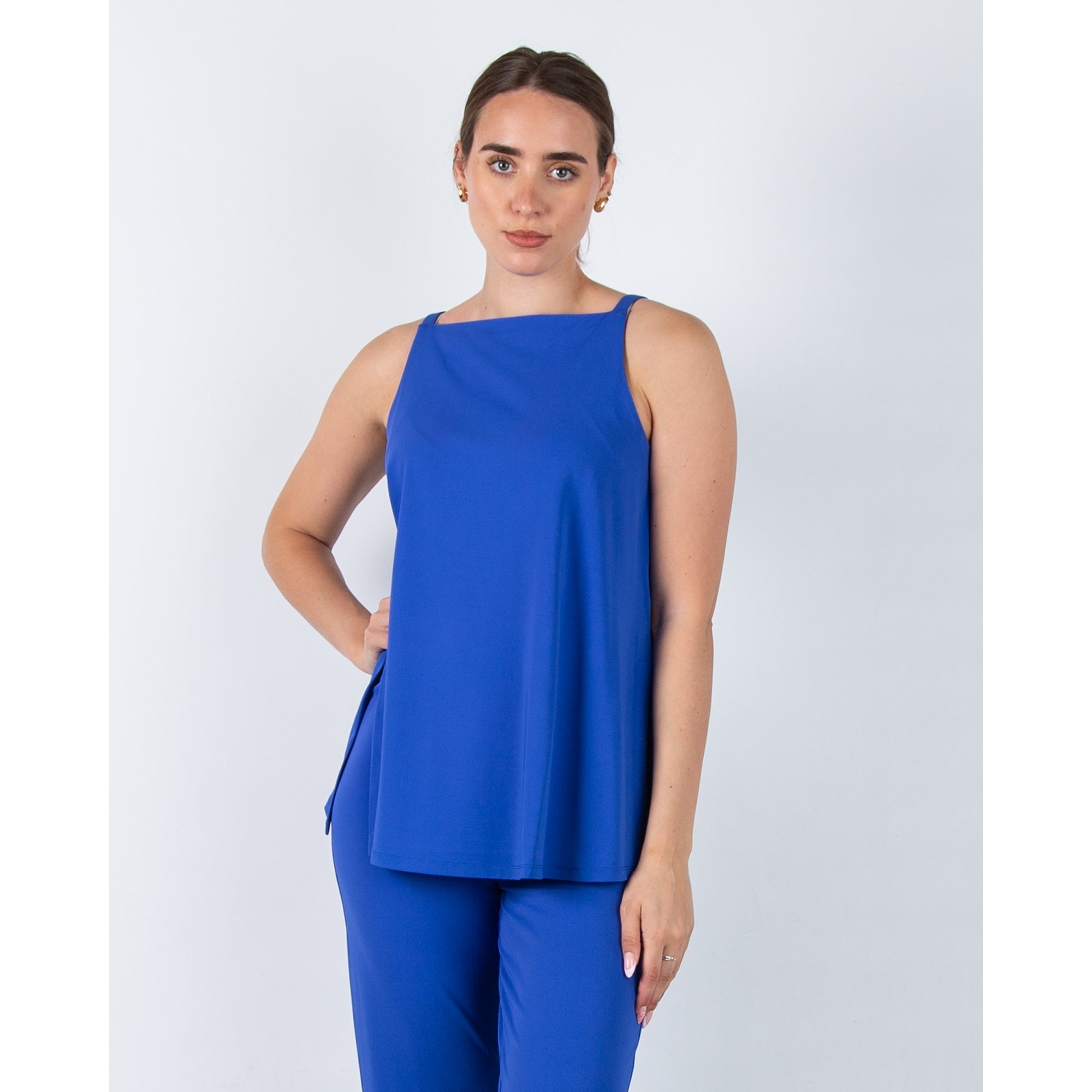 Riani Square Neck Strappy Top With Side Splits Cobalt