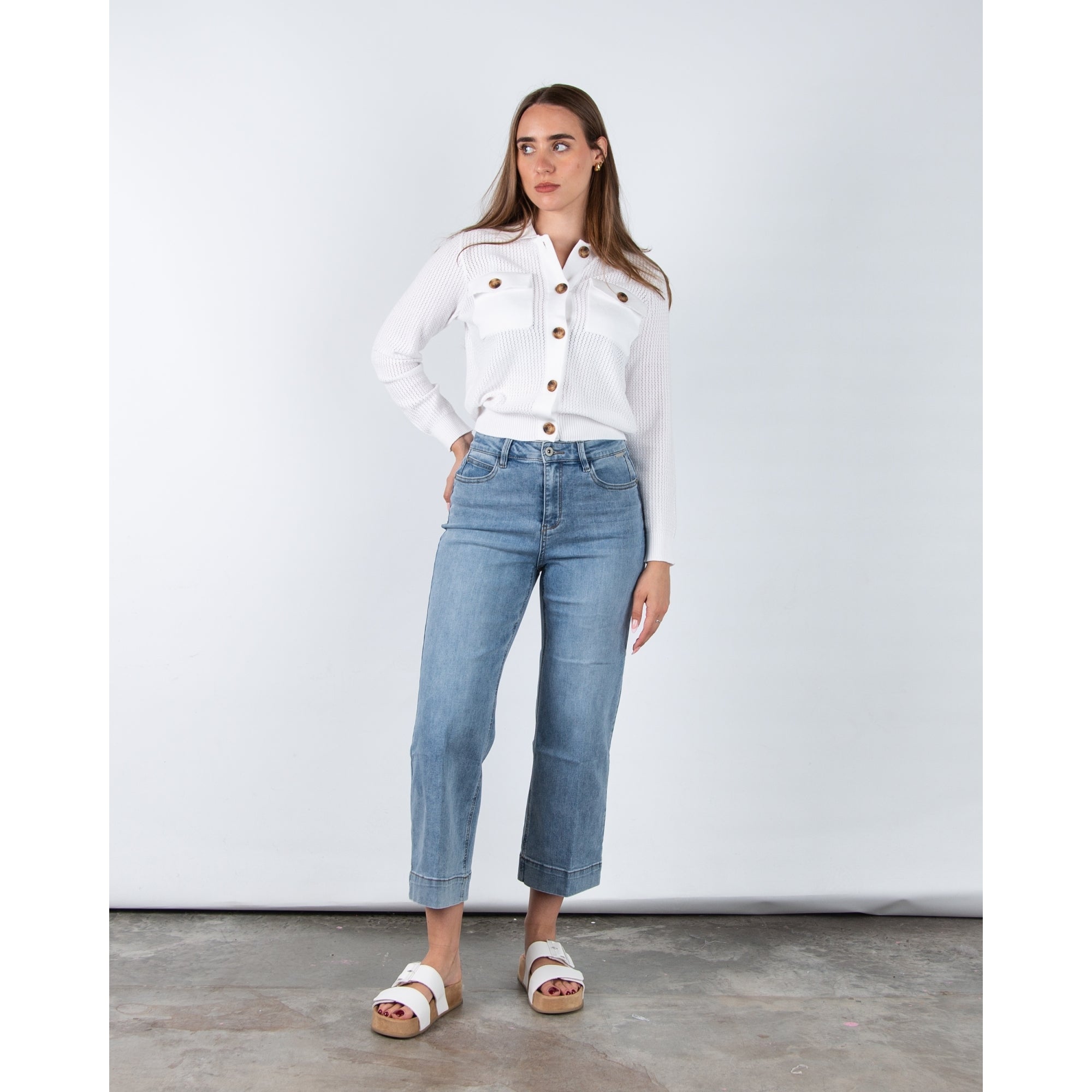 Marble Fashions Patch Pocket Airtex Knit Jacket White 102