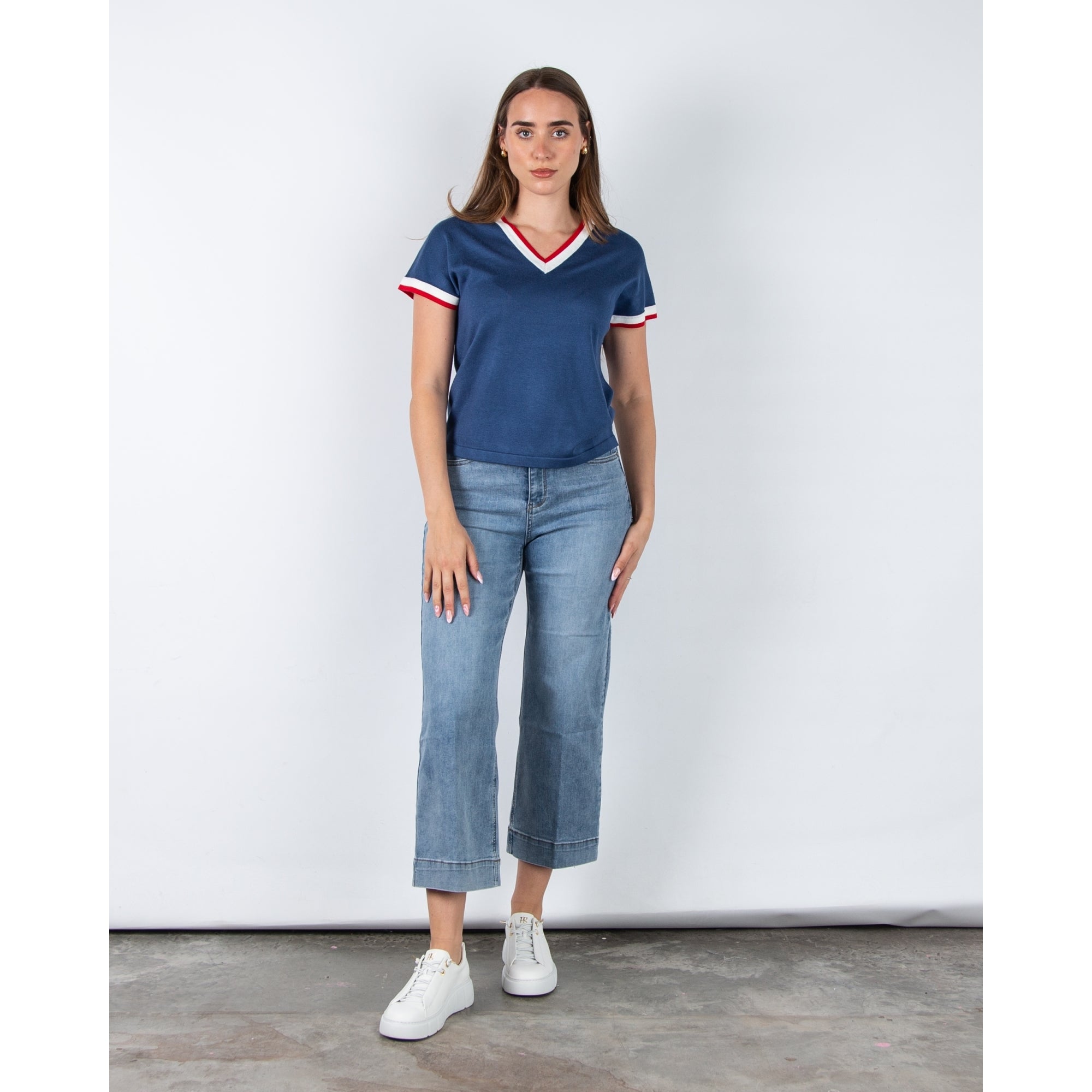 Red Button Conny Cropped Wide Leg Denim Jean Mid Denim