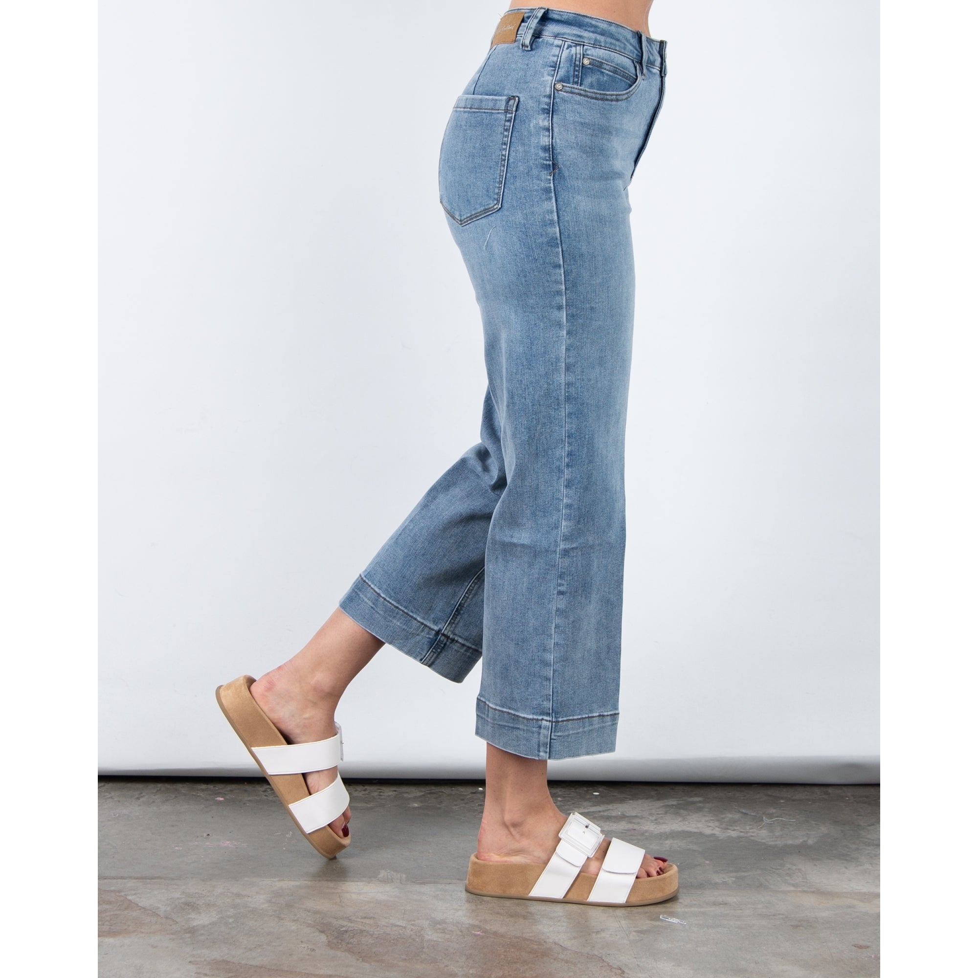 Red Button Conny Cropped Wide Leg Denim Jean Mid Denim