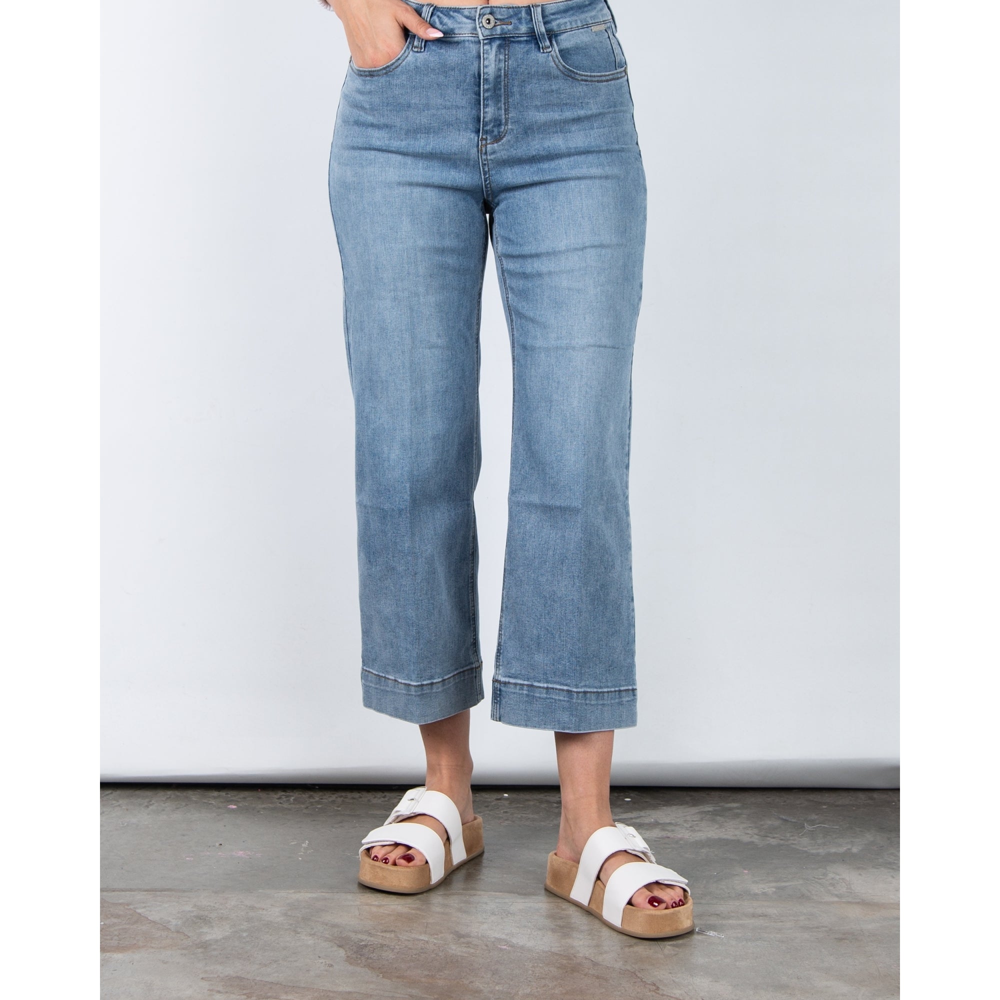 Red Button Conny Cropped Wide Leg Denim Jean Mid Denim