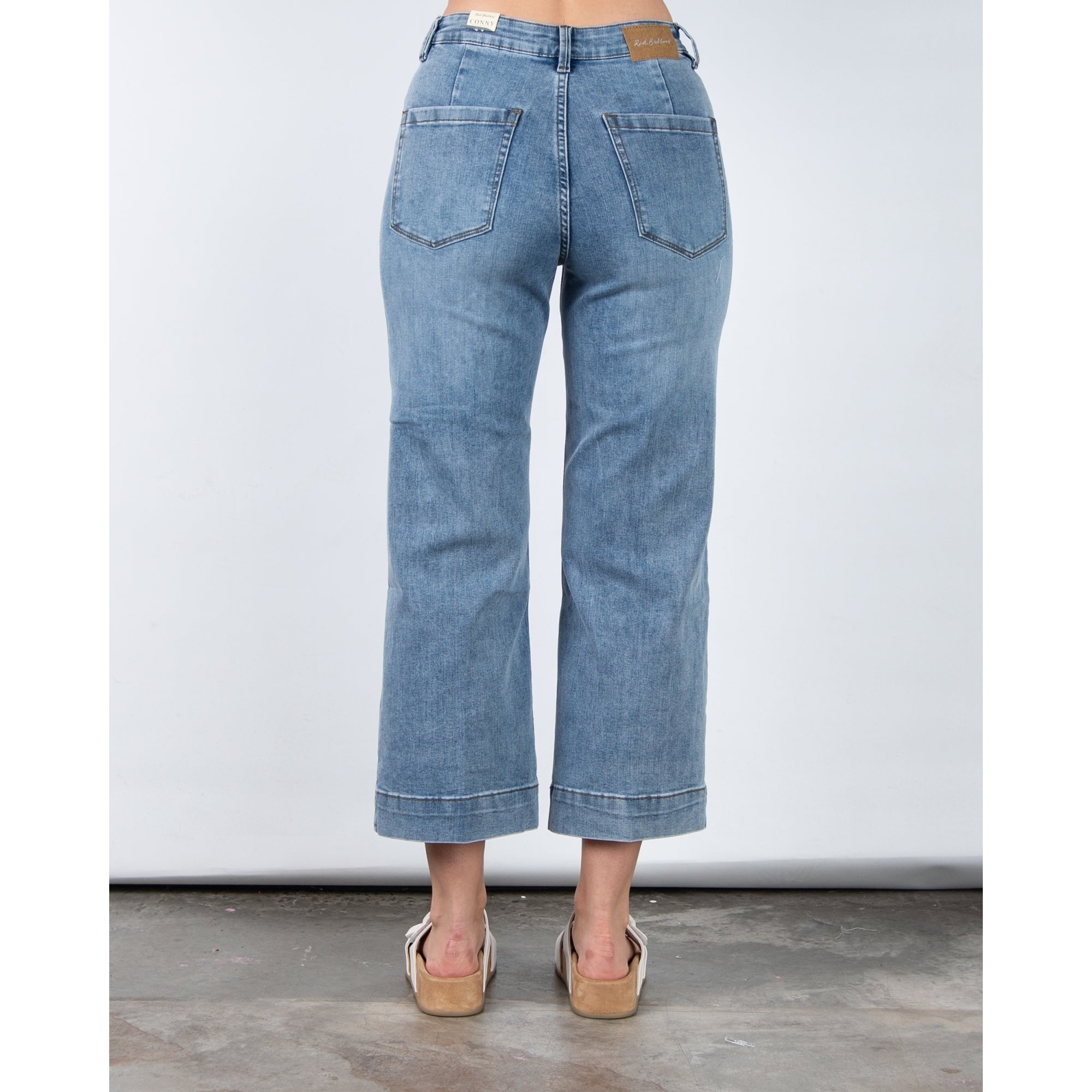 Red Button Conny Cropped Wide Leg Denim Jean Mid Denim