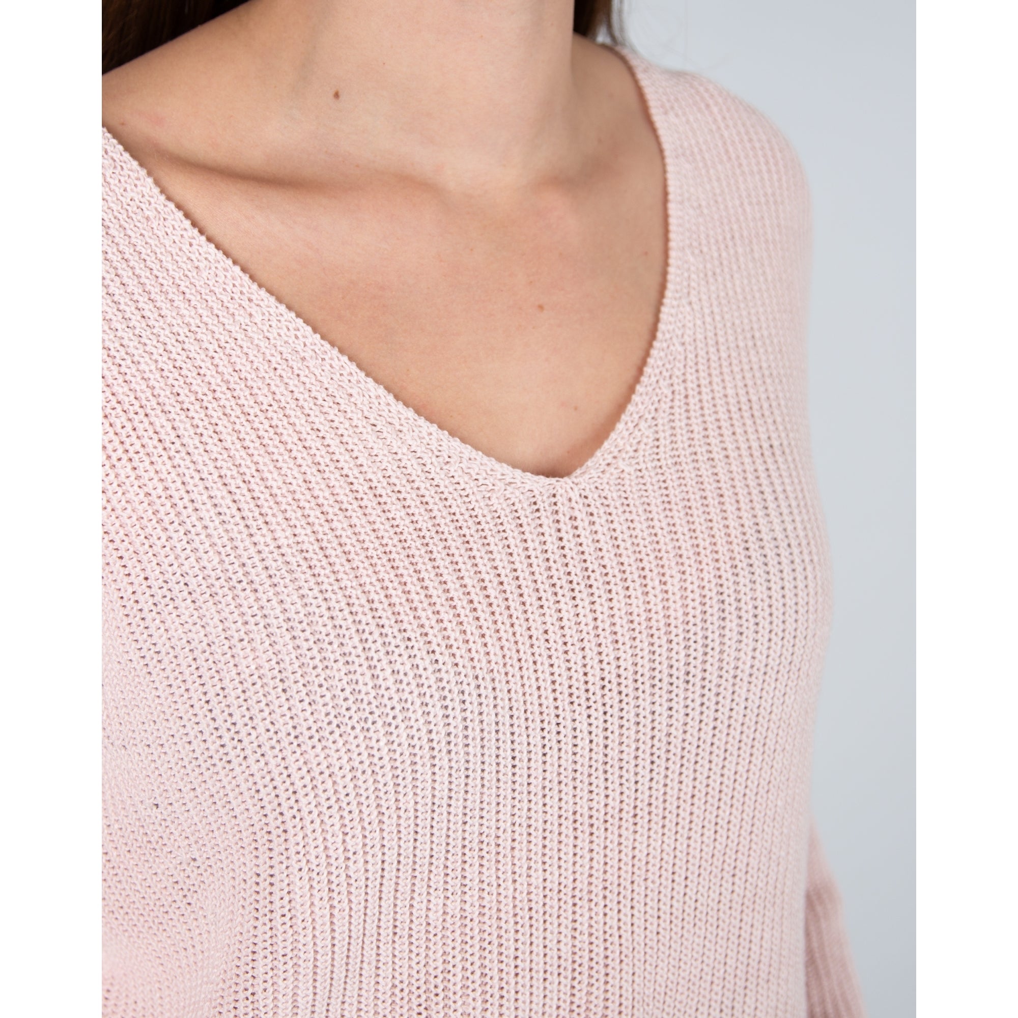 Part Two Etrona V Neck Waffle Knit Linen Blend Jumper Baby Pink