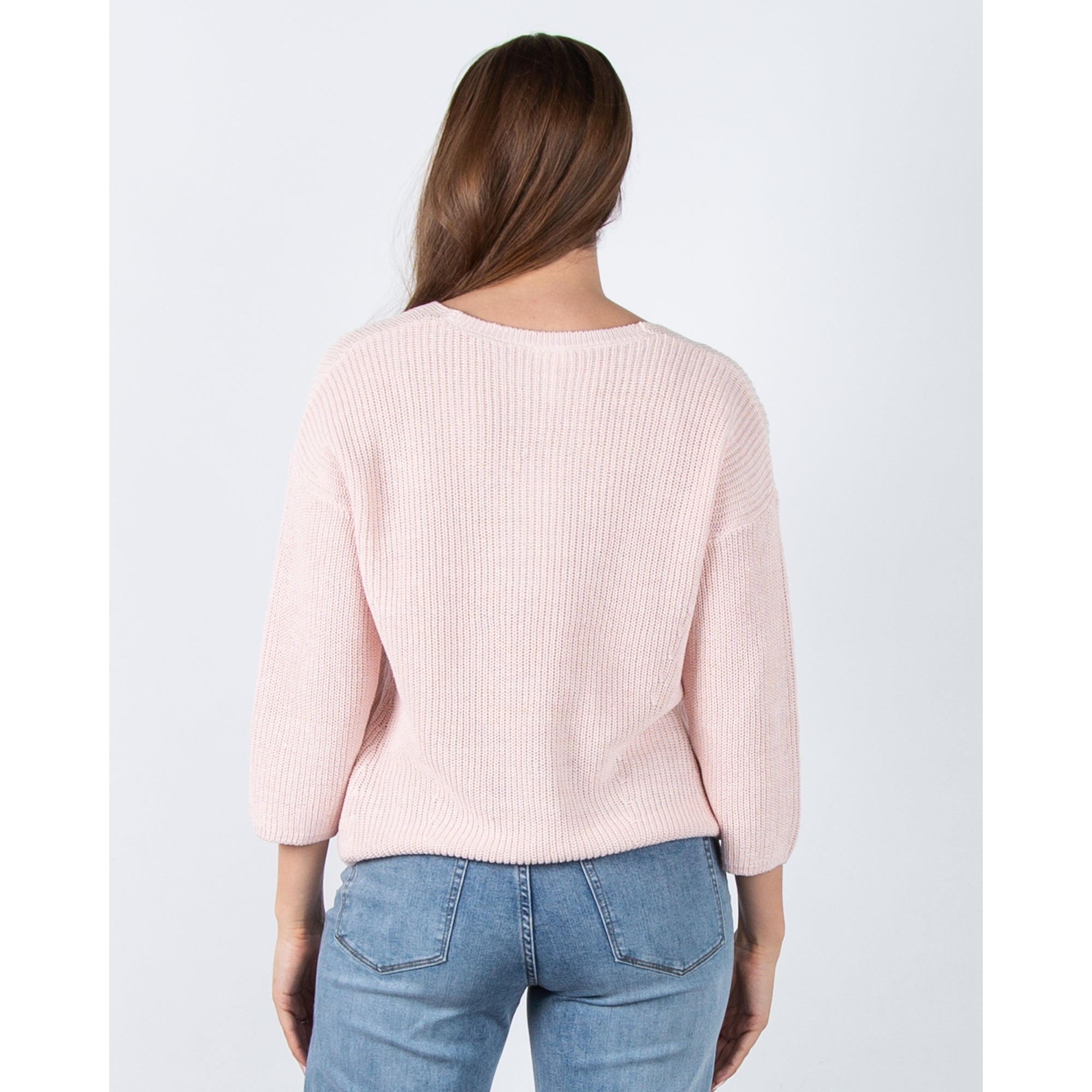 Part Two Etrona V Neck Waffle Knit Linen Blend Jumper Baby Pink