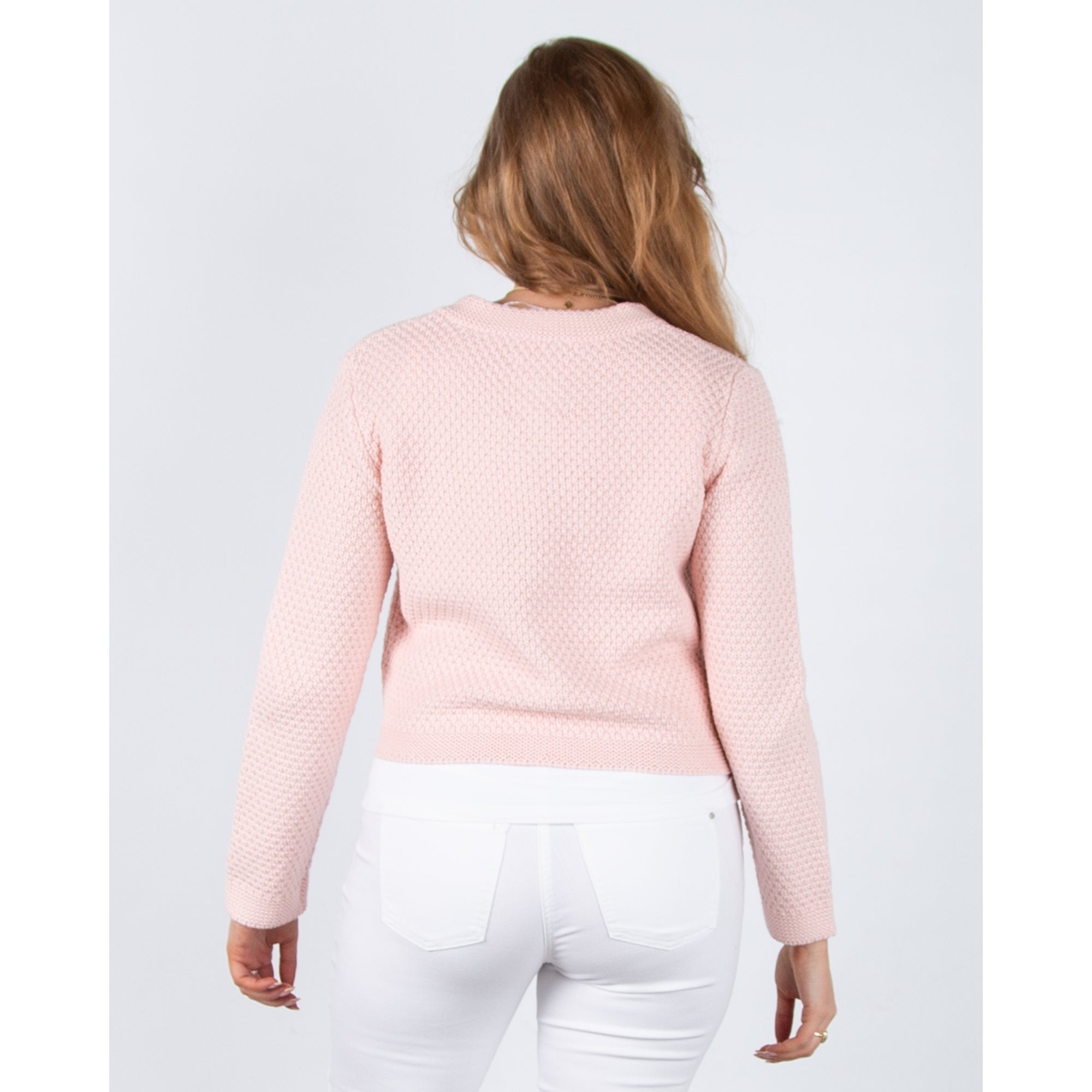 Part Two Elmie Waffle Knit Patch Pocket Cardigan Blush Pink