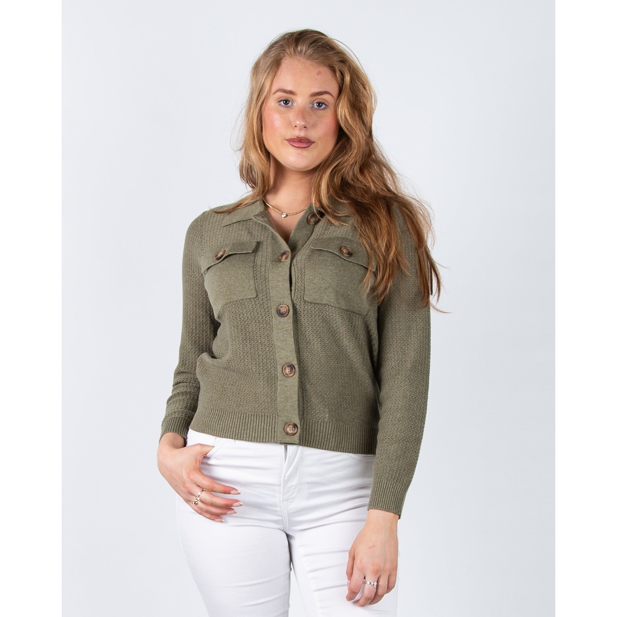 Marble Fashions Patch Pocket Airtex Knit Jacket Khaki 123