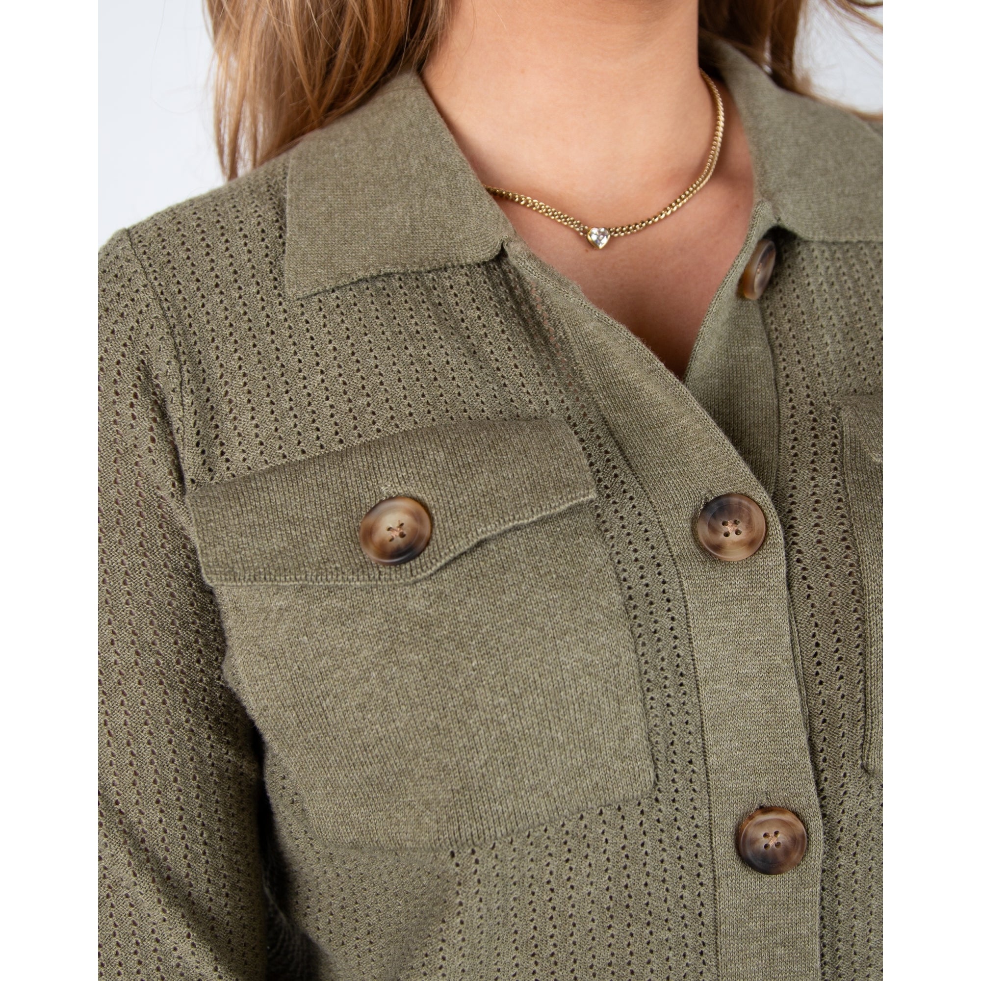 Marble Fashions Patch Pocket Airtex Knit Jacket Khaki 123