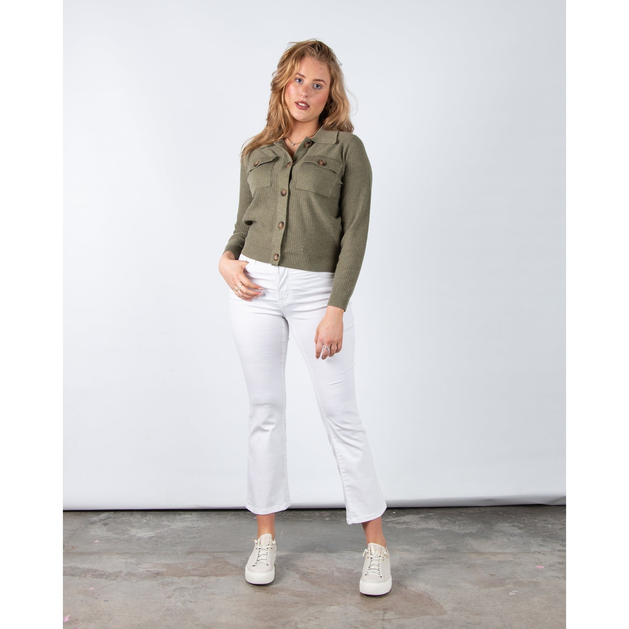 Marble Fashions Patch Pocket Airtex Knit Jacket Khaki 123