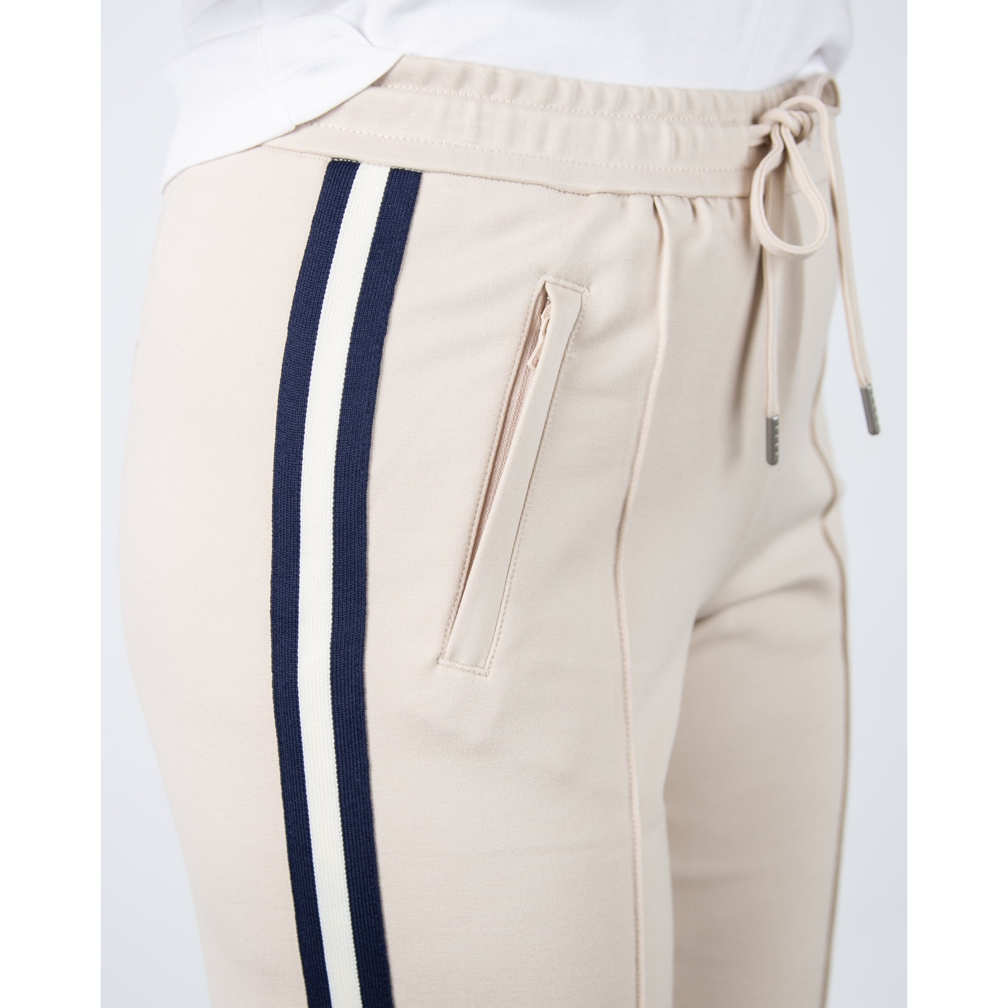 Red Button Colette Wide Leg Pull On Trouser With Side Stripe (Shorter) Beige