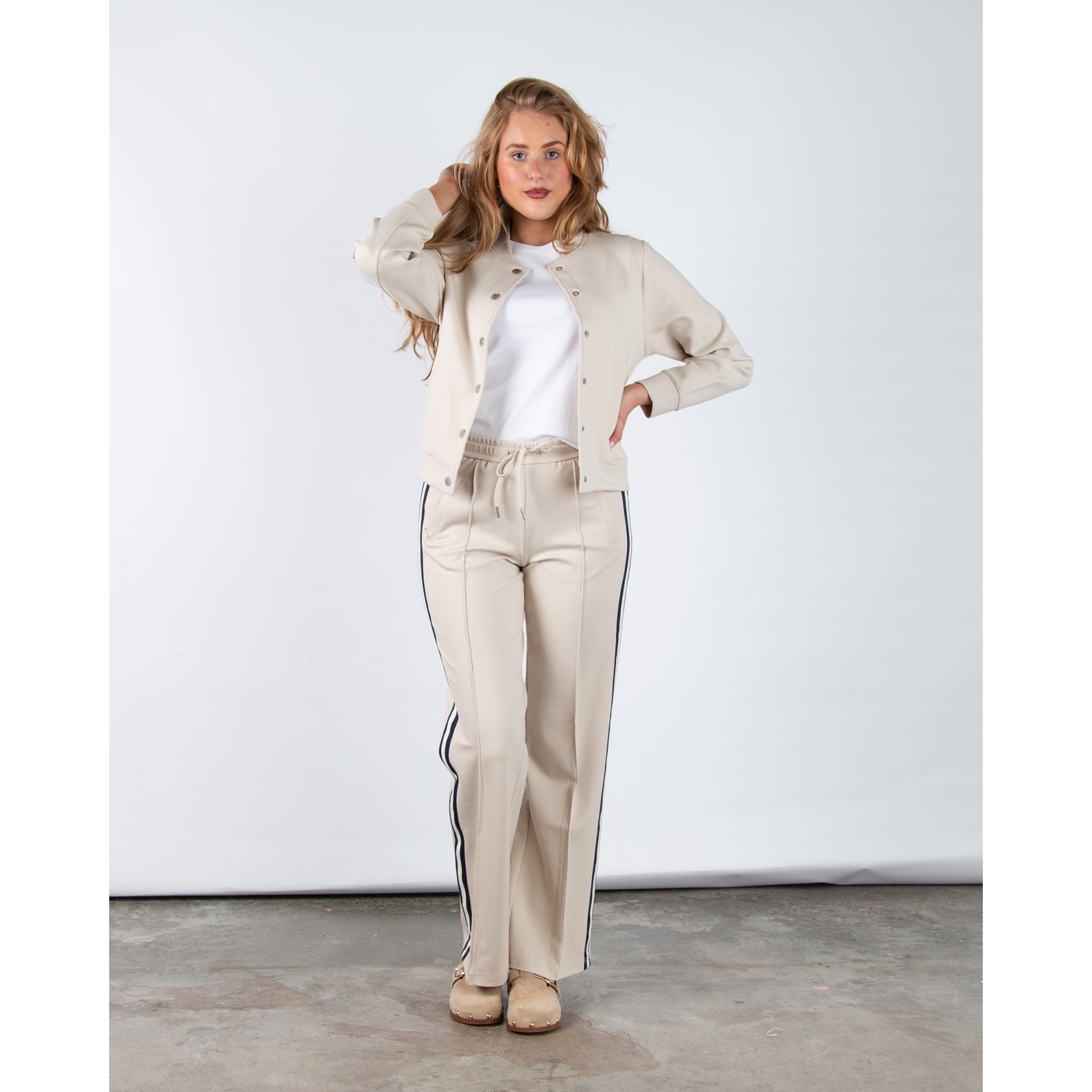 Red Button Scuba Button Down Bomber Jacket Beige