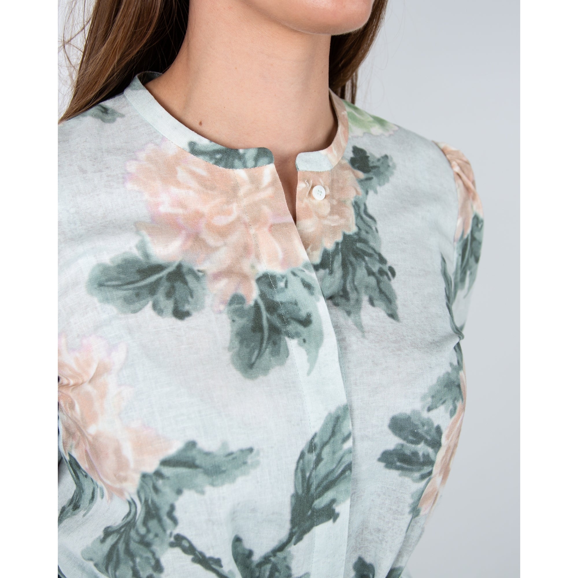 Luisa Cerano Rose Print Ramie Midi Dress With Tie Waist Pastel Rose