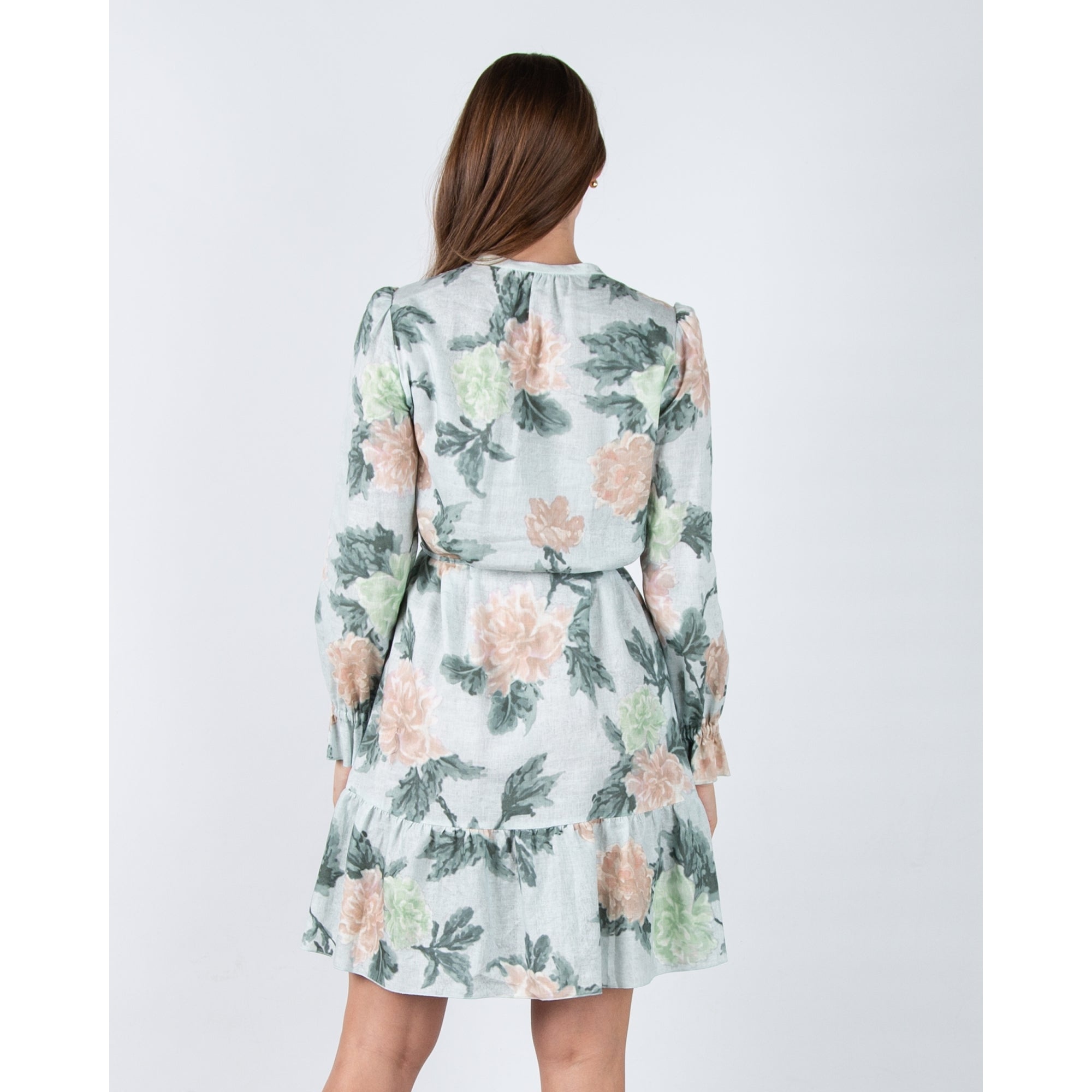 Luisa Cerano Rose Print Ramie Midi Dress With Tie Waist Pastel Rose