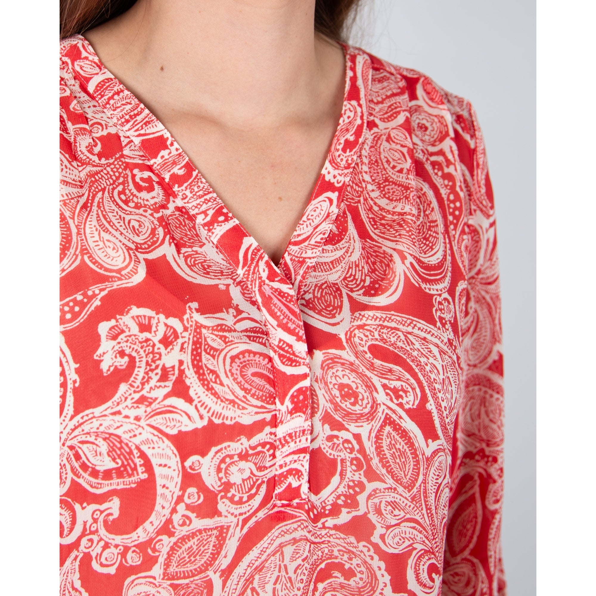 Part Two Berit Loose Bodied V Neck Paisley Print Dress Coral/ecru