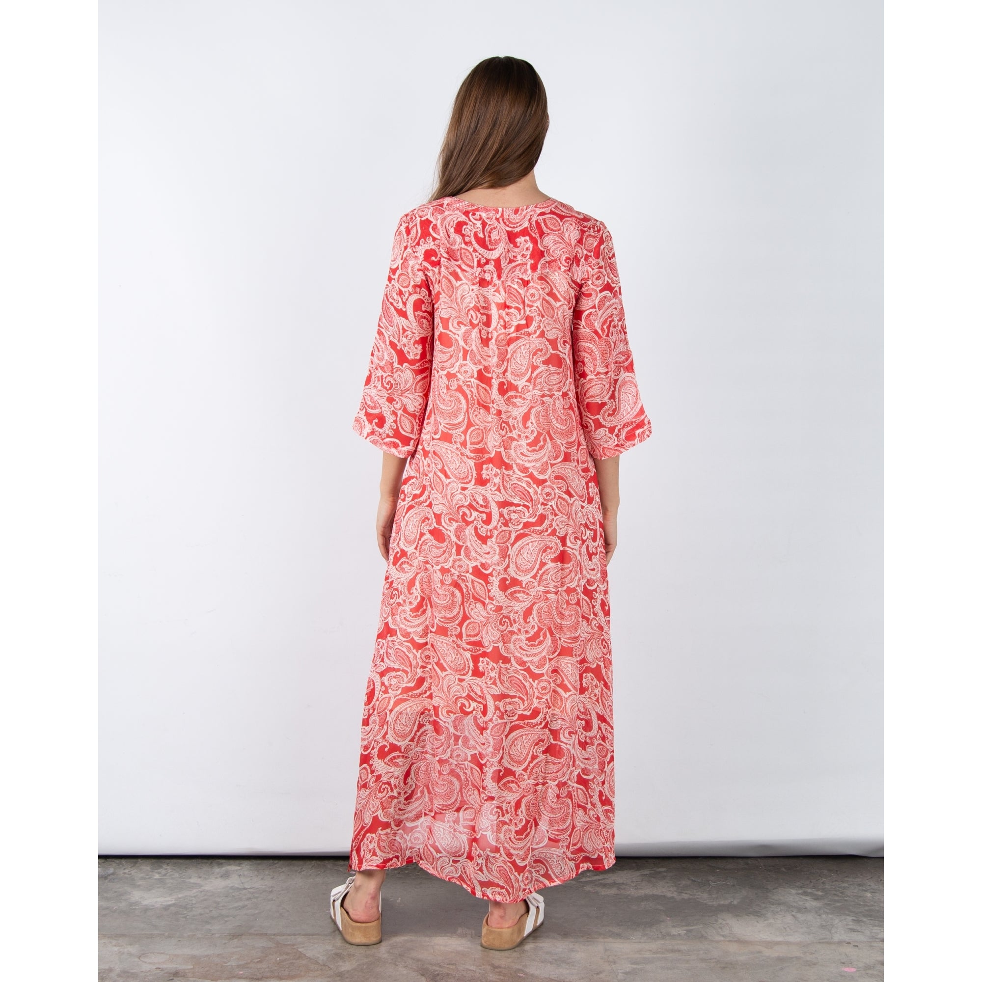 Part Two Berit Loose Bodied V Neck Paisley Print Dress Coral/ecru