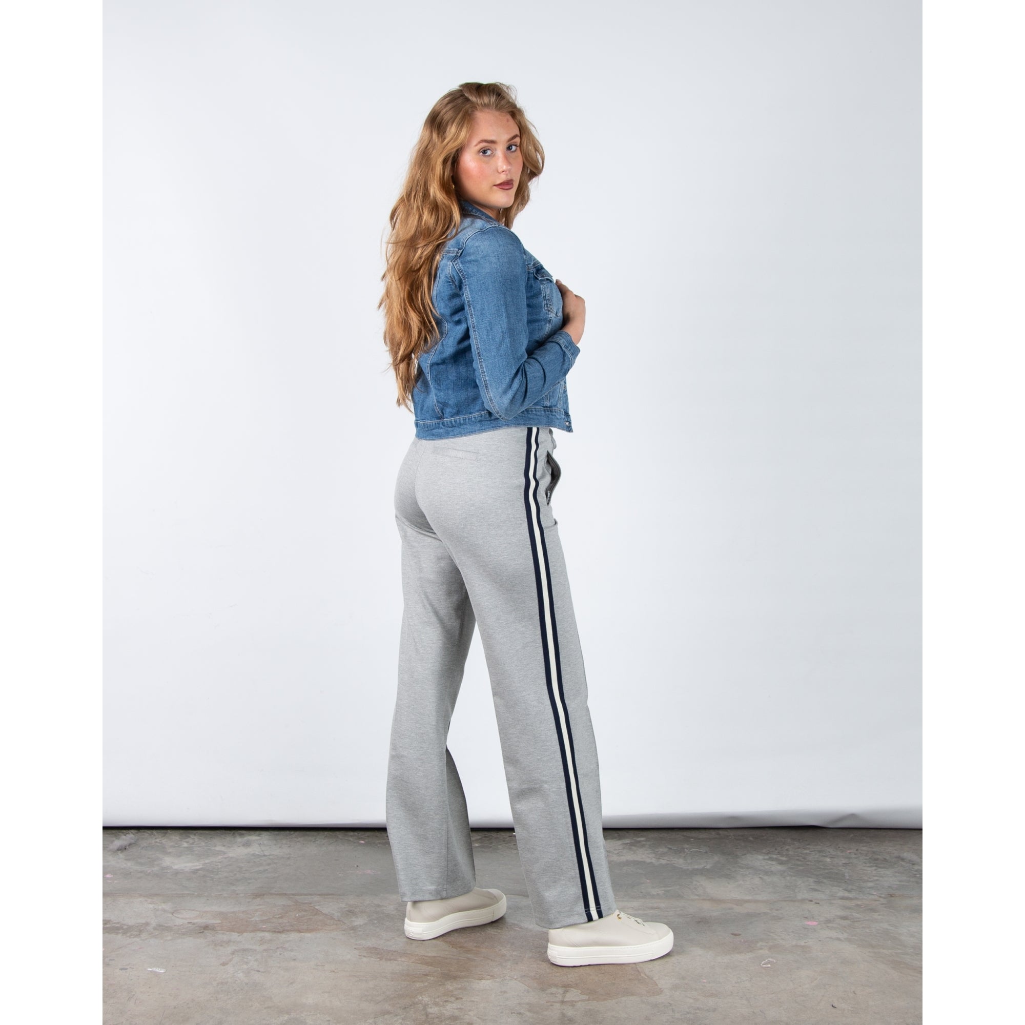 Red Button Colette Wide Leg Pull On Trouser With Side Stripe Grey Melange (Longer)