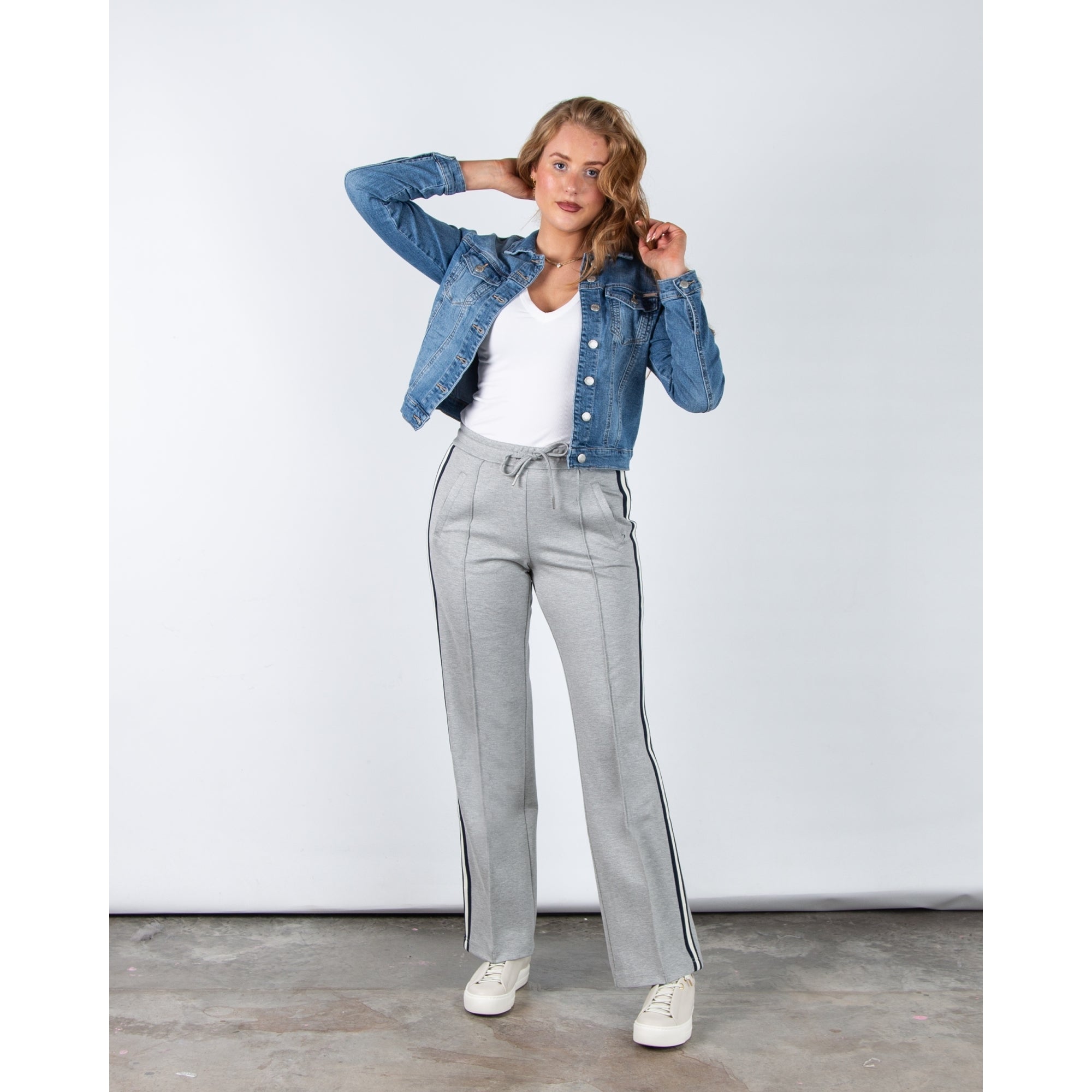 Red Button Colette Wide Leg Pull On Trouser With Side Stripe Grey Melange (Longer)