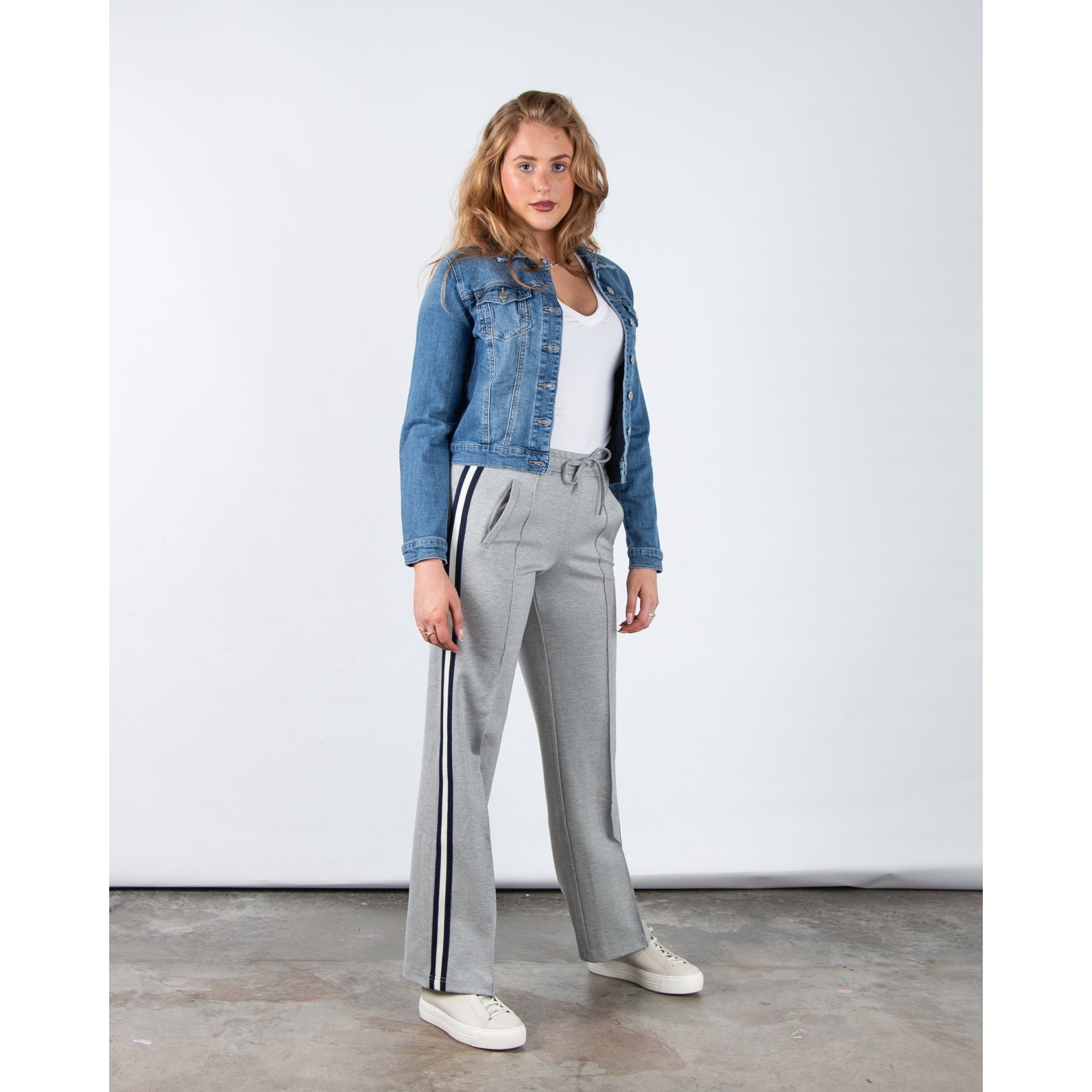 Red Button Colette Wide Leg Pull On Trouser With Side Stripe Grey Melange (Longer)