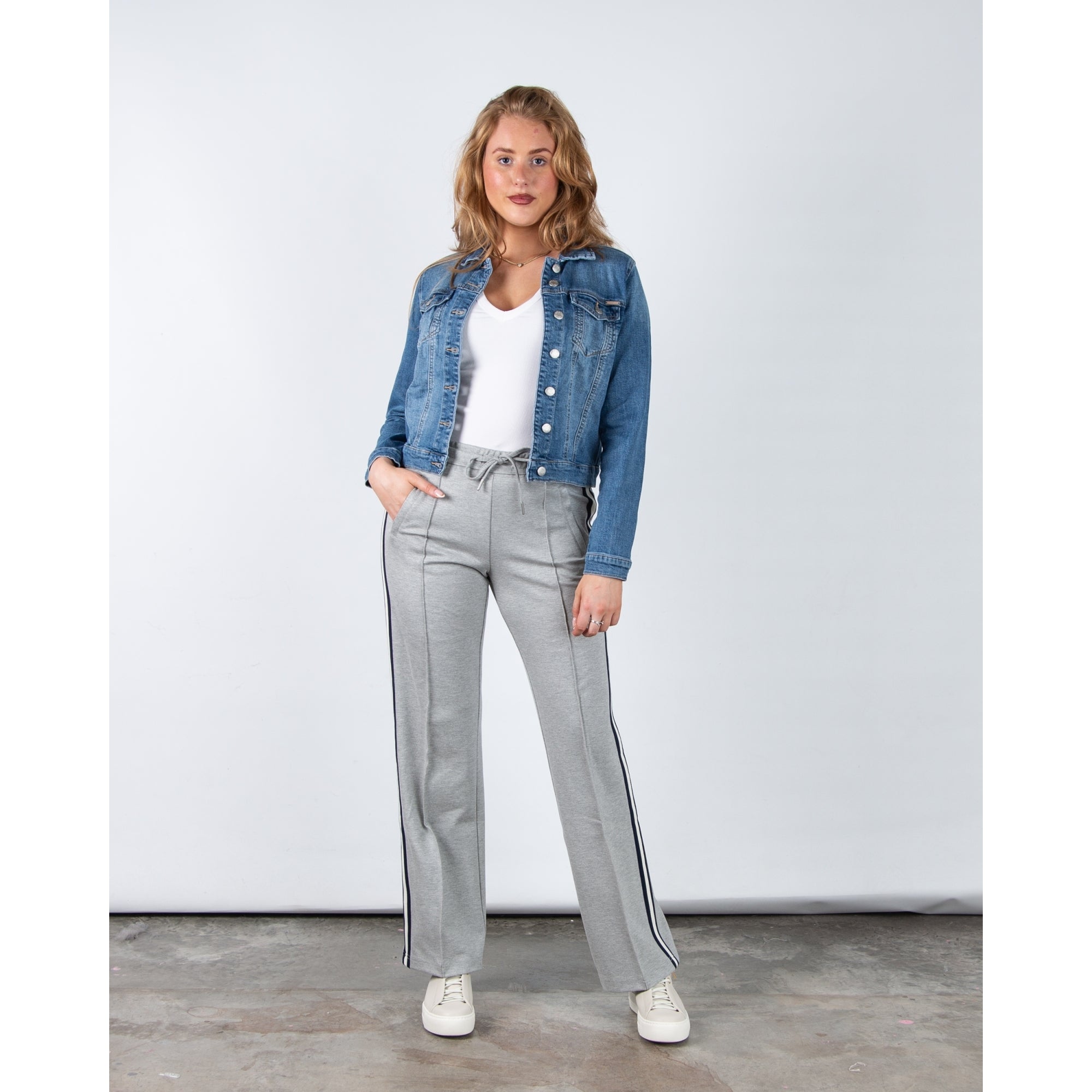 Red Button Colette Wide Leg Pull On Trouser With Side Stripe Grey Melange (Longer)