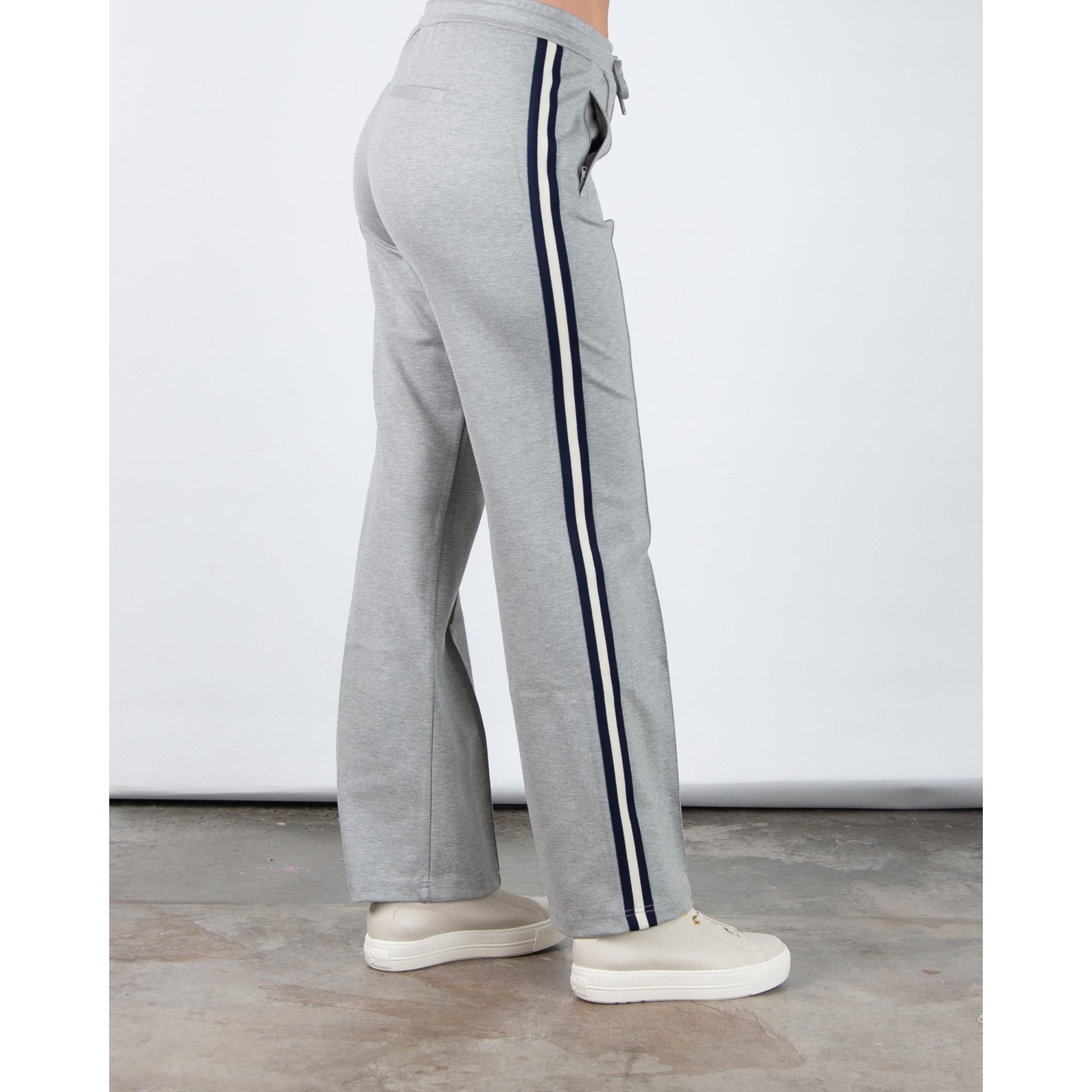 Red Button Colette Wide Leg Pull On Trouser With Side Stripe Grey Melange (Longer)