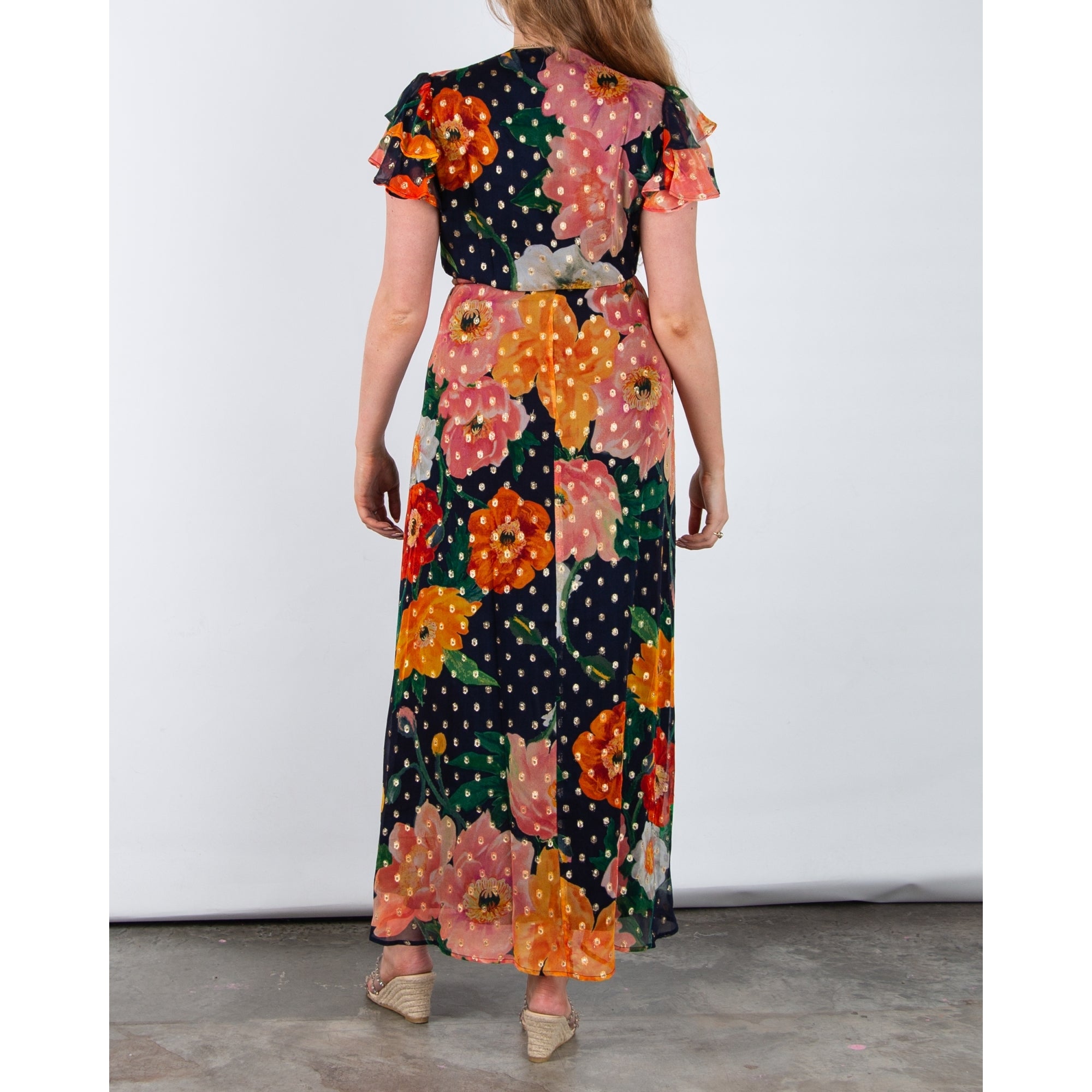 Hope And Ivy Marlene Floral V Neck Wrap Dress With Lurex Spots Navy Multi