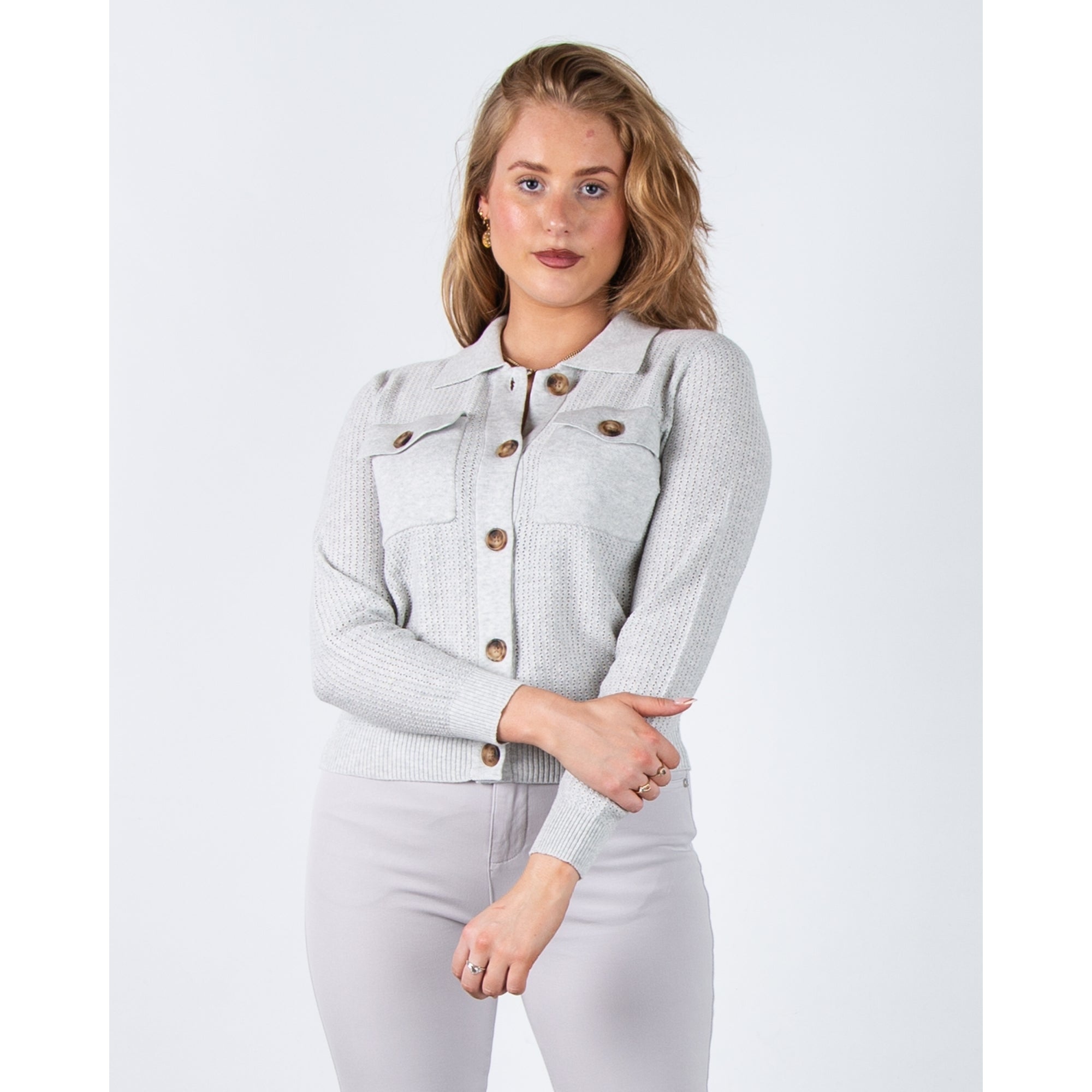 Marble Fashions Patch Pocket Airtex Knit Jacket Silver Grey 106