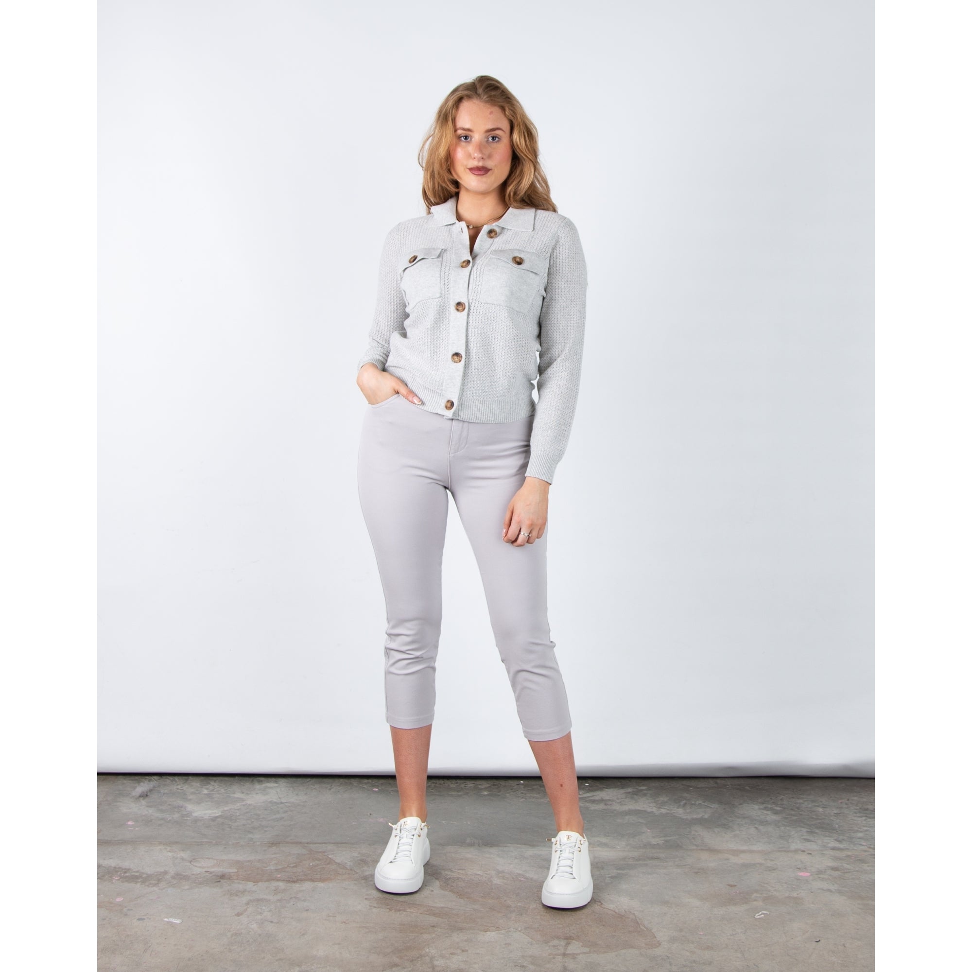 Marble Fashions Patch Pocket Airtex Knit Jacket Silver Grey 106