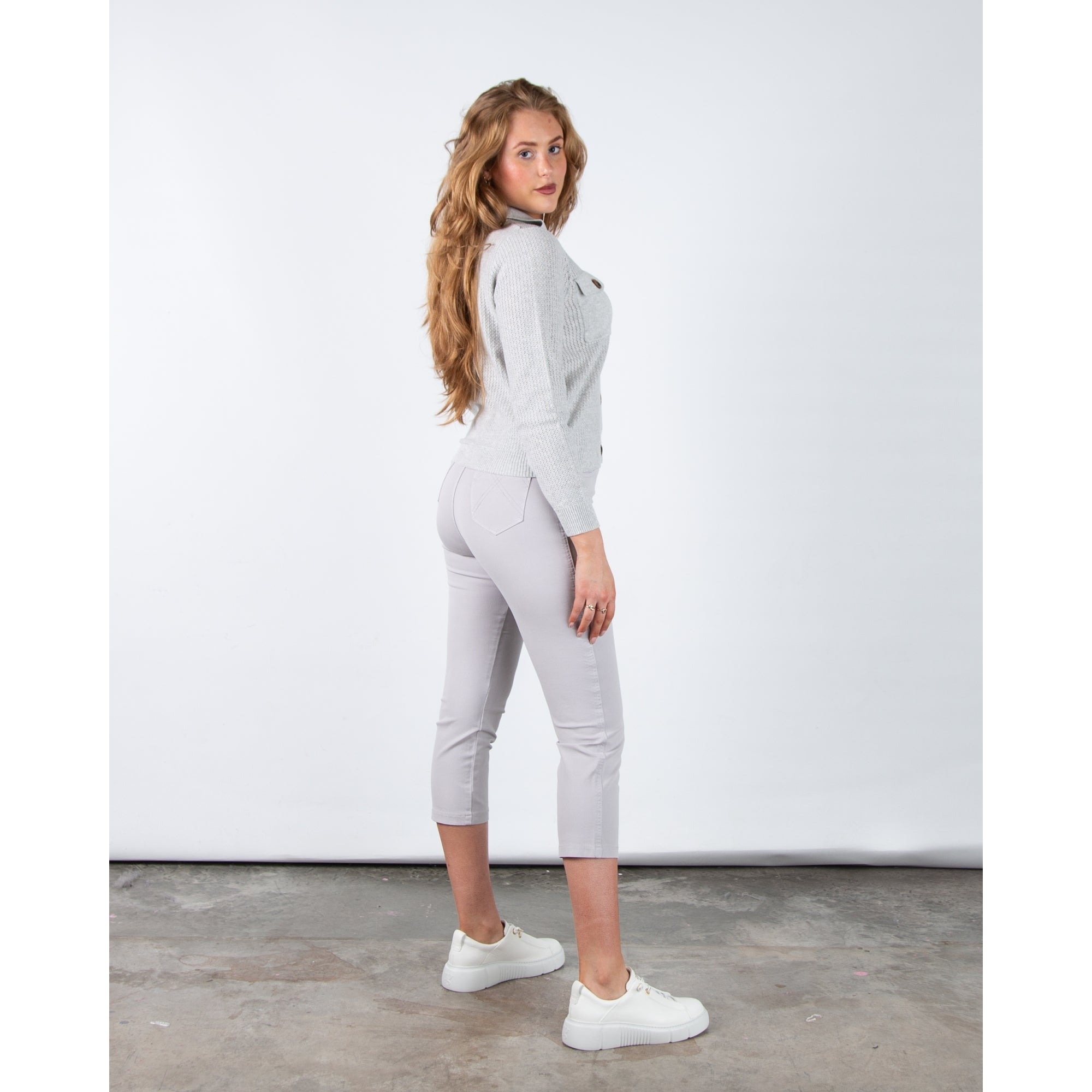 Marble Fashions Patch Pocket Airtex Knit Jacket Silver Grey 106