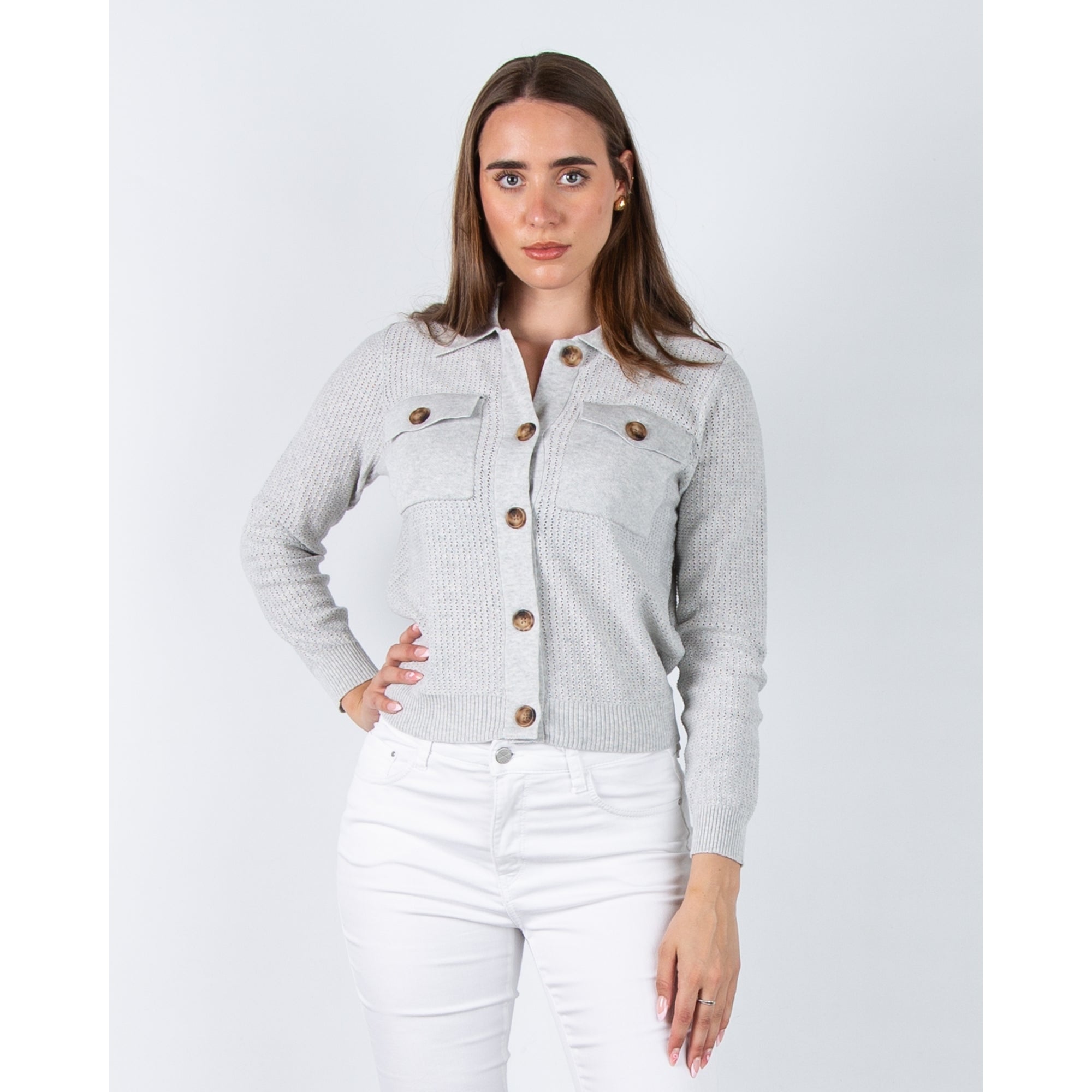 Marble Fashions Patch Pocket Airtex Knit Jacket Silver Grey 106