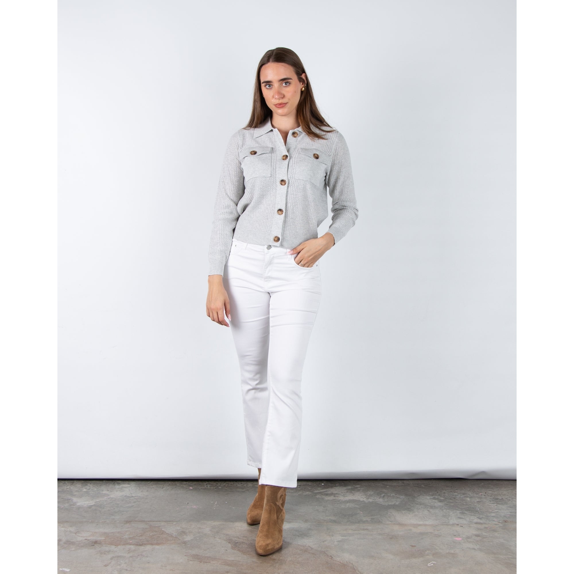 Marble Fashions Patch Pocket Airtex Knit Jacket Silver Grey 106