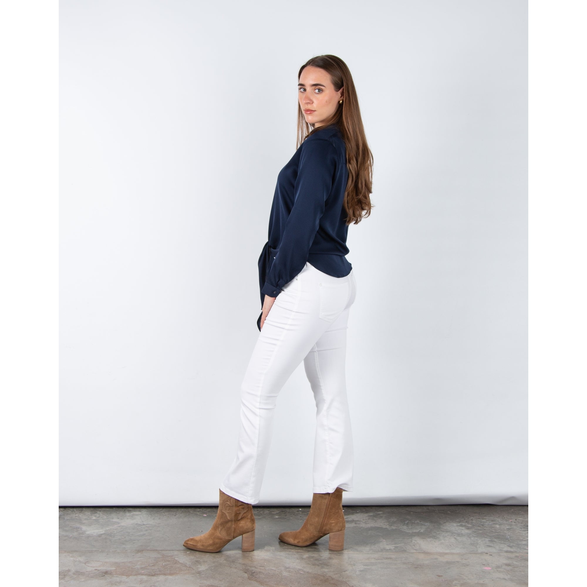 Silk95 Thai Silk Shirt Blouse With Tie Hem Navy