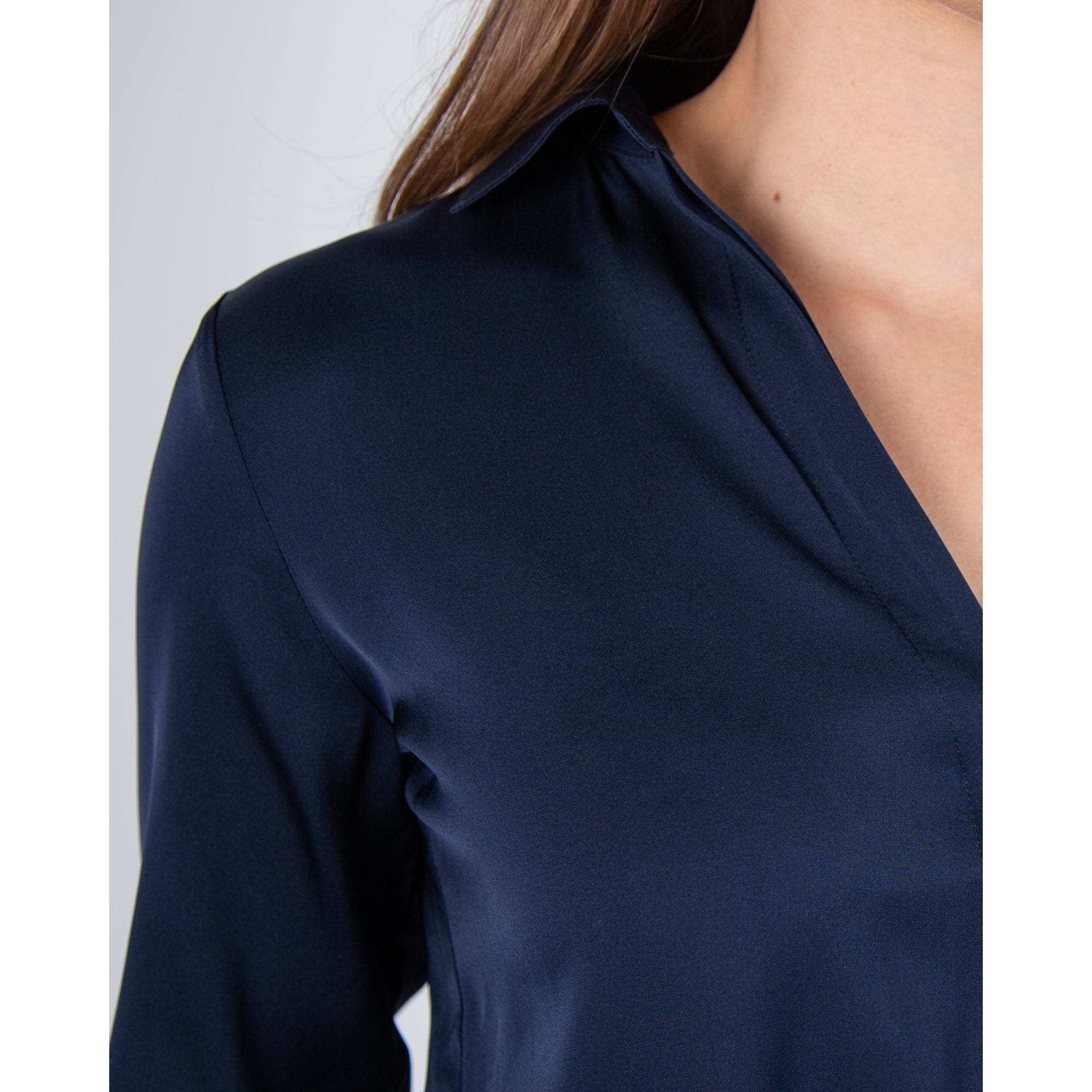Silk95 Thai Silk Shirt Blouse With Tie Hem Navy