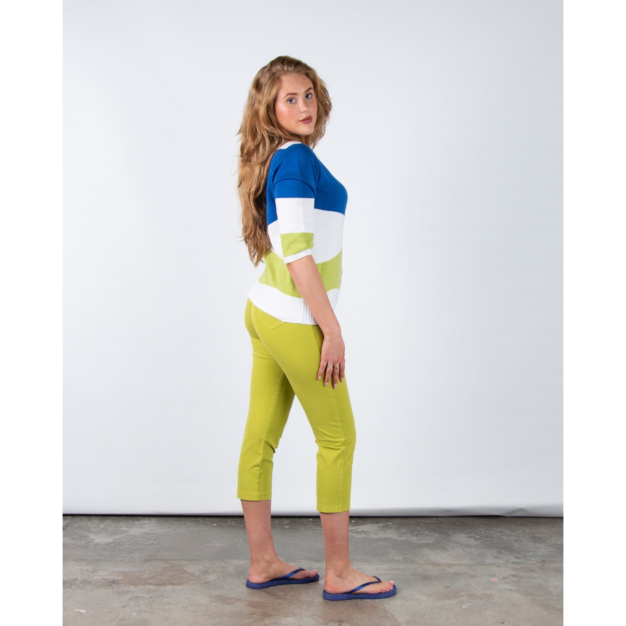 Marble Fashions Asymmetric Stripe Fine Knit Jumper White/cobalt 227