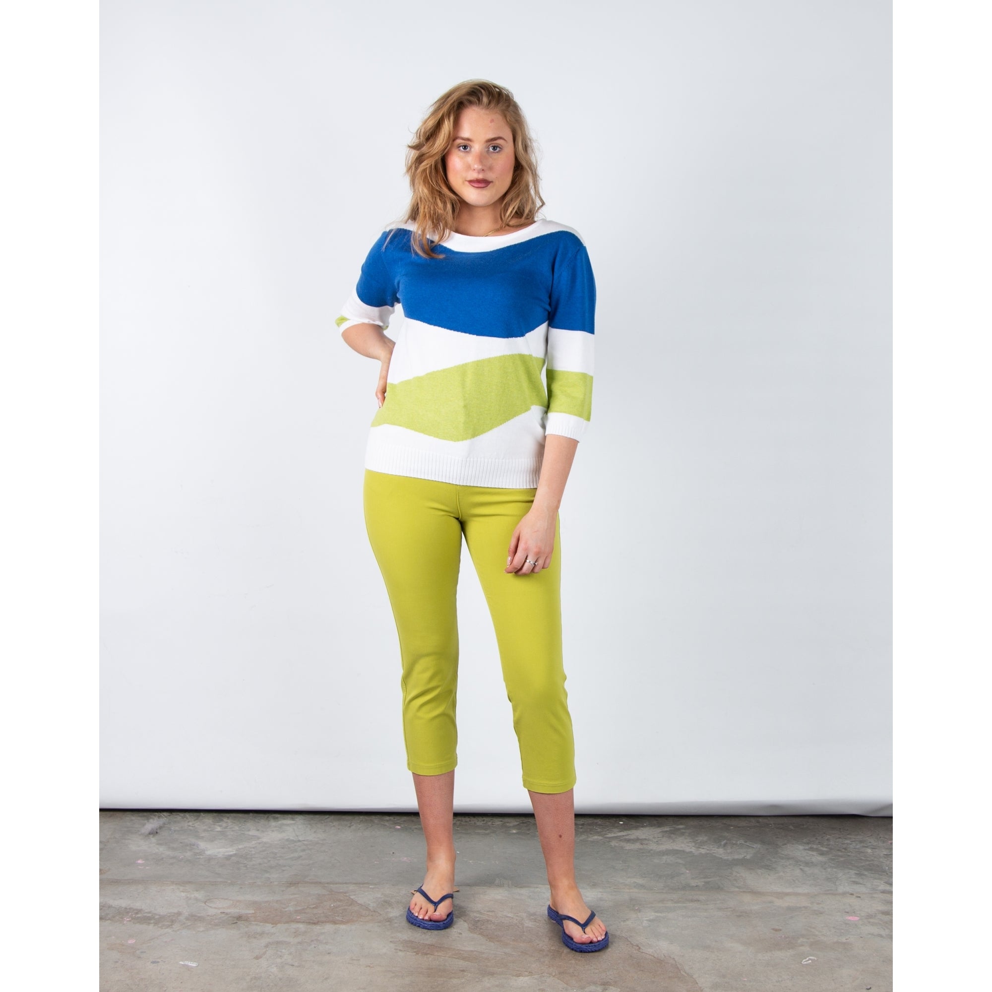 Marble Fashions Asymmetric Stripe Fine Knit Jumper White/cobalt 227