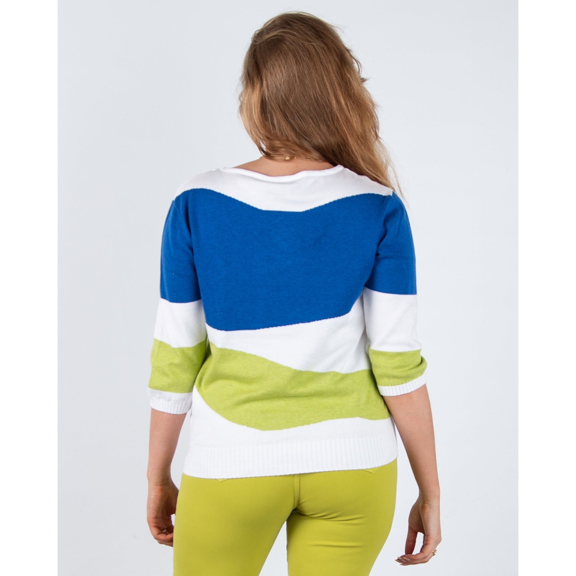 Marble Fashions Asymmetric Stripe Fine Knit Jumper White/cobalt 227