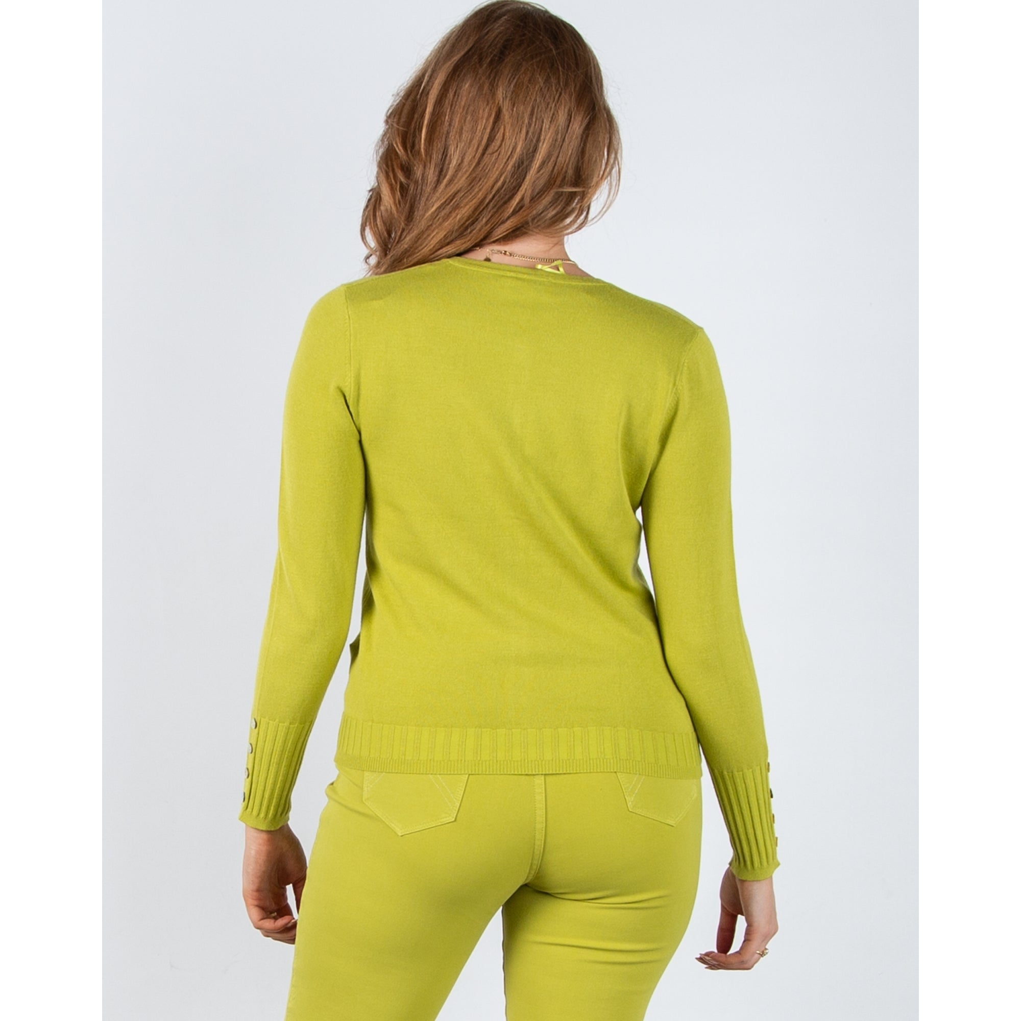 Marble Fashions Button Down Fine Knit Cardigan With Rib Trim Lime 227